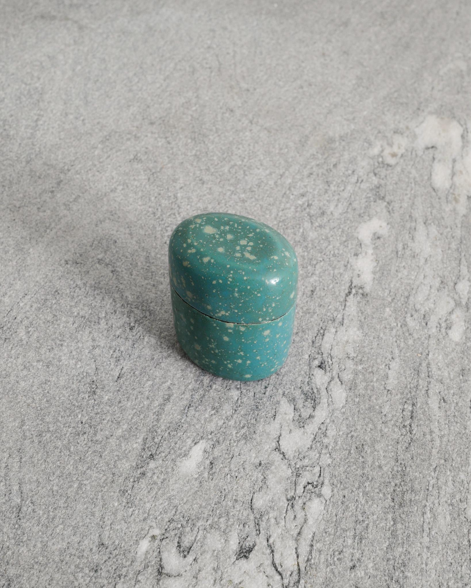 French Mid Century Turquoise Stoneware Ceramic Box by Hans Hedberg for Biot France 1950 For Sale