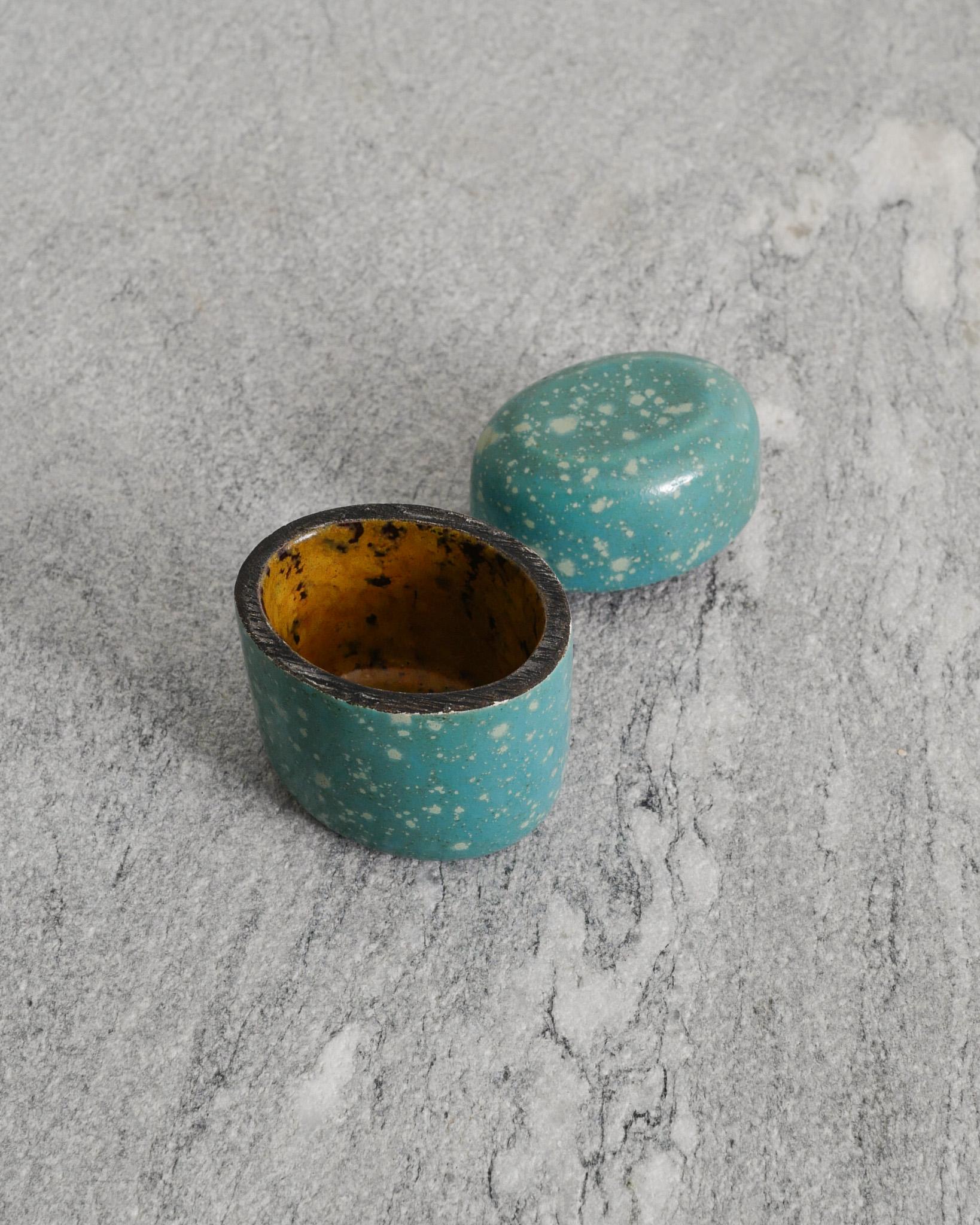 Mid Century Turquoise Stoneware Ceramic Box by Hans Hedberg for Biot France 1950 In Good Condition For Sale In Stockholm, SE