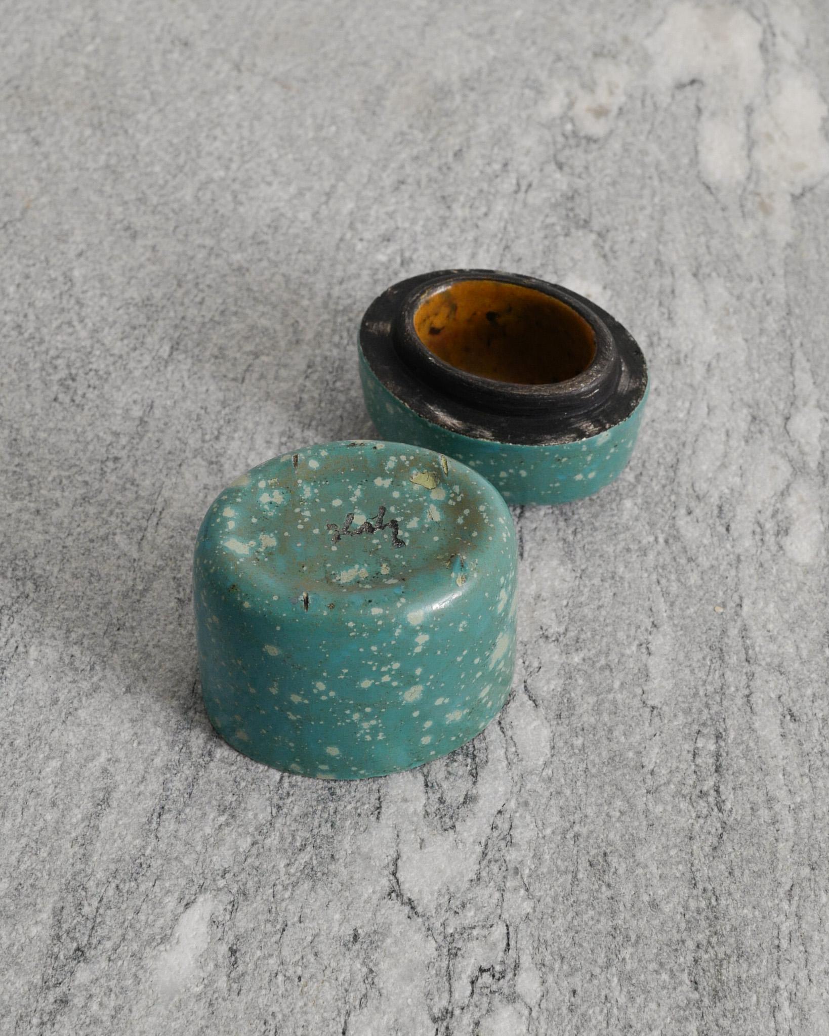 Mid-20th Century Mid Century Turquoise Stoneware Ceramic Box by Hans Hedberg for Biot France 1950 For Sale