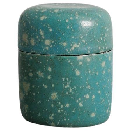 Mid Century Turquoise Stoneware Ceramic Box by Hans Hedberg for Biot France 1950 For Sale