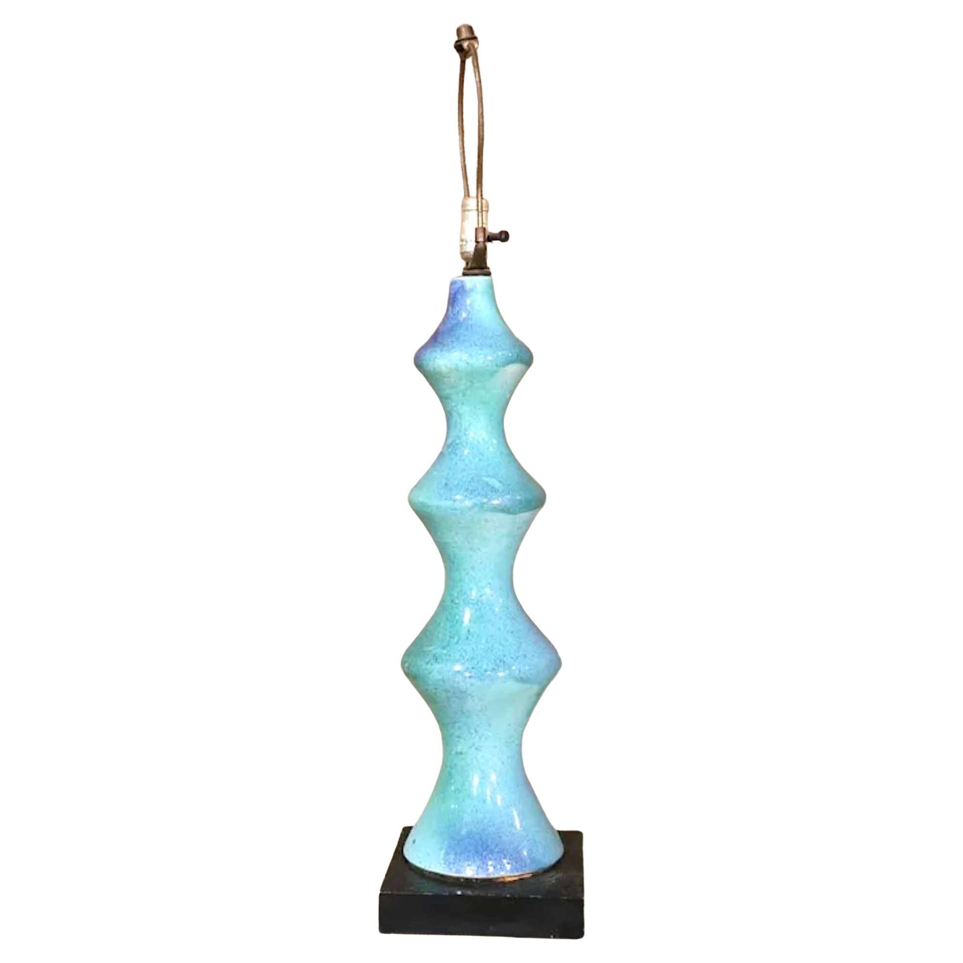 Mid-Century Turquoise Table Lamp For Sale