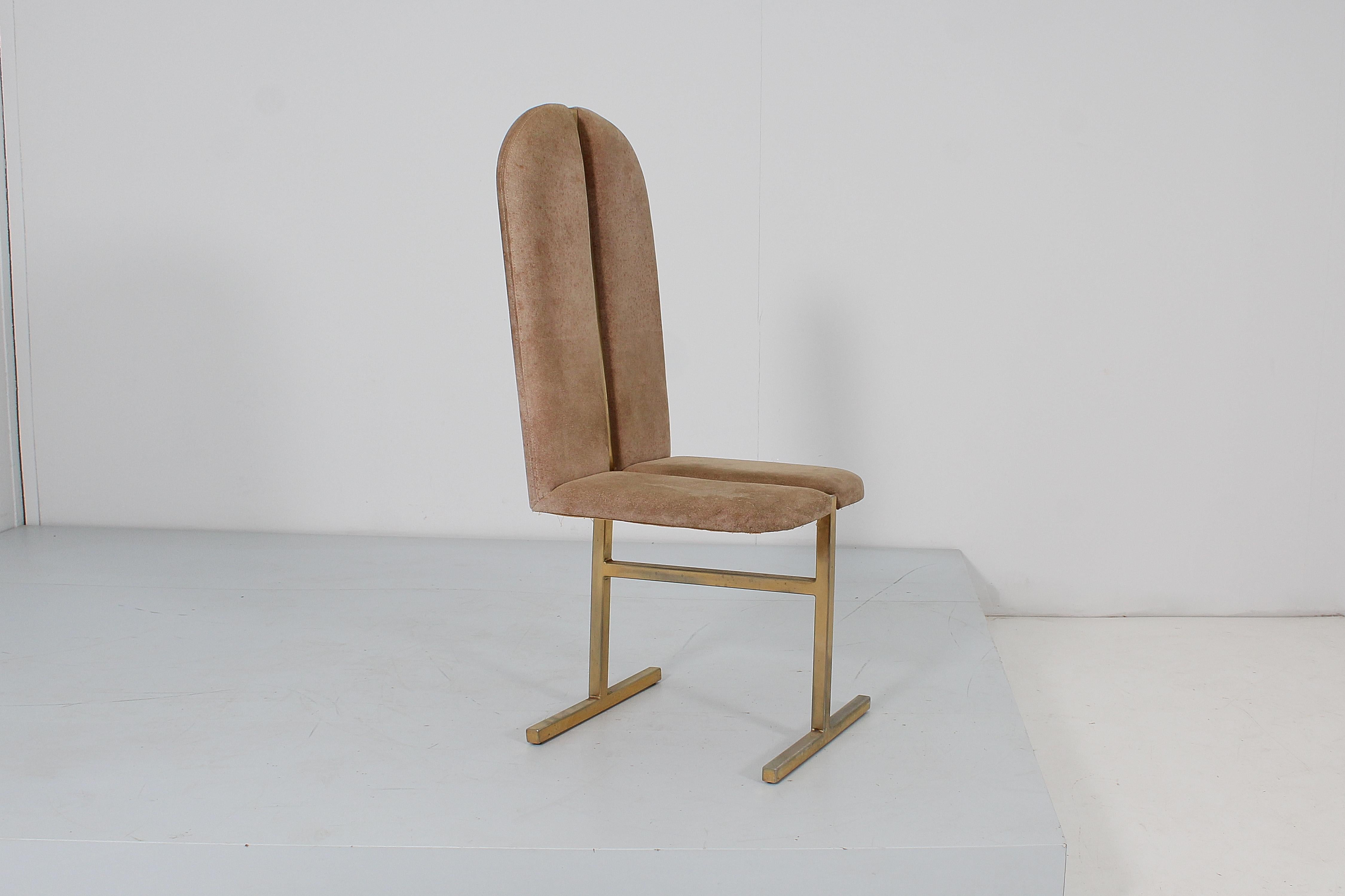 Turri Milano ensemble de 4 chaises en laiton et en daim du milieu du siècle, Italie, années 70 en vente 3