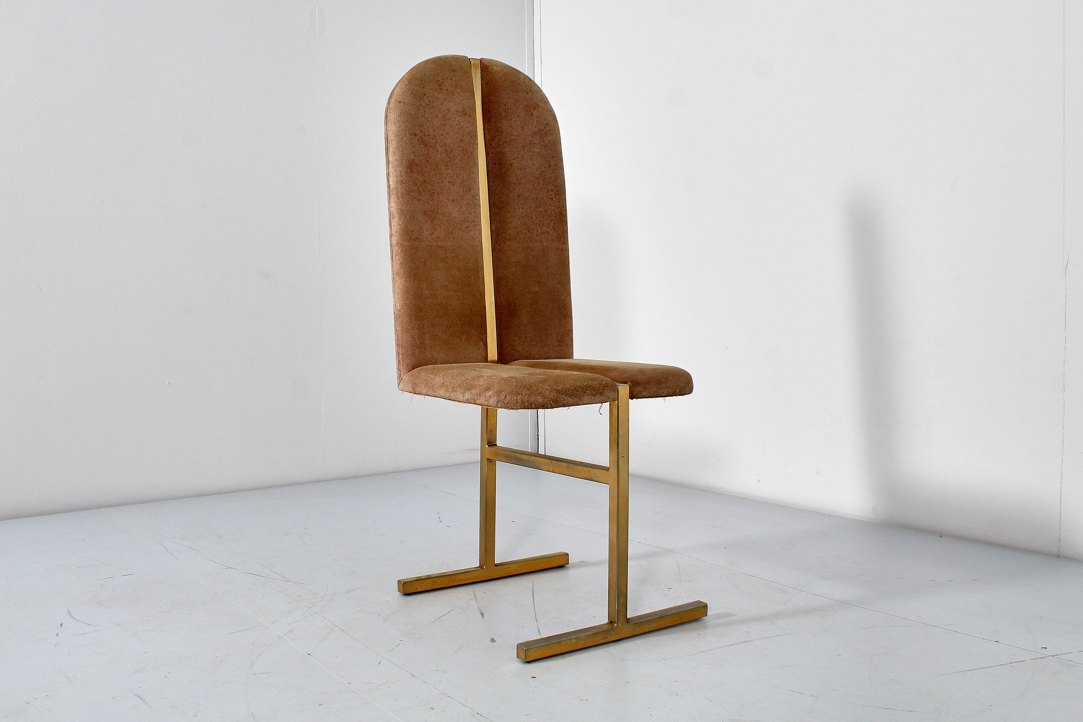 Mid-Century Turri Milano Set of 4 Brass and Suede Chairs, Italy, 70s For Sale 4