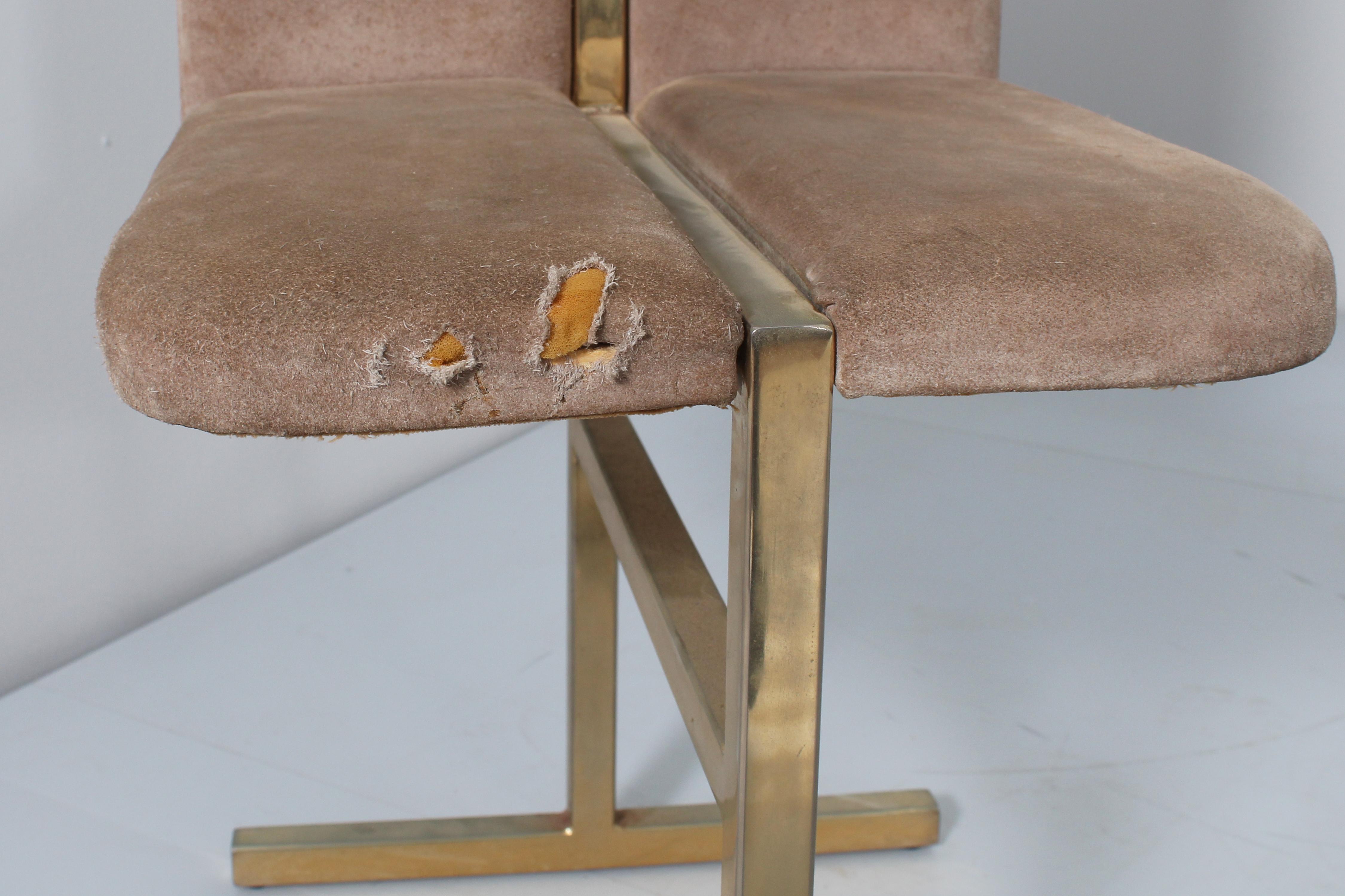 Mid-Century Turri Milano Set of 4 Brass and Suede Chairs, Italy, 70s 5