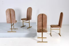 Turri Milano ensemble de 4 chaises en laiton et en daim du milieu du siècle, Italie, années 70