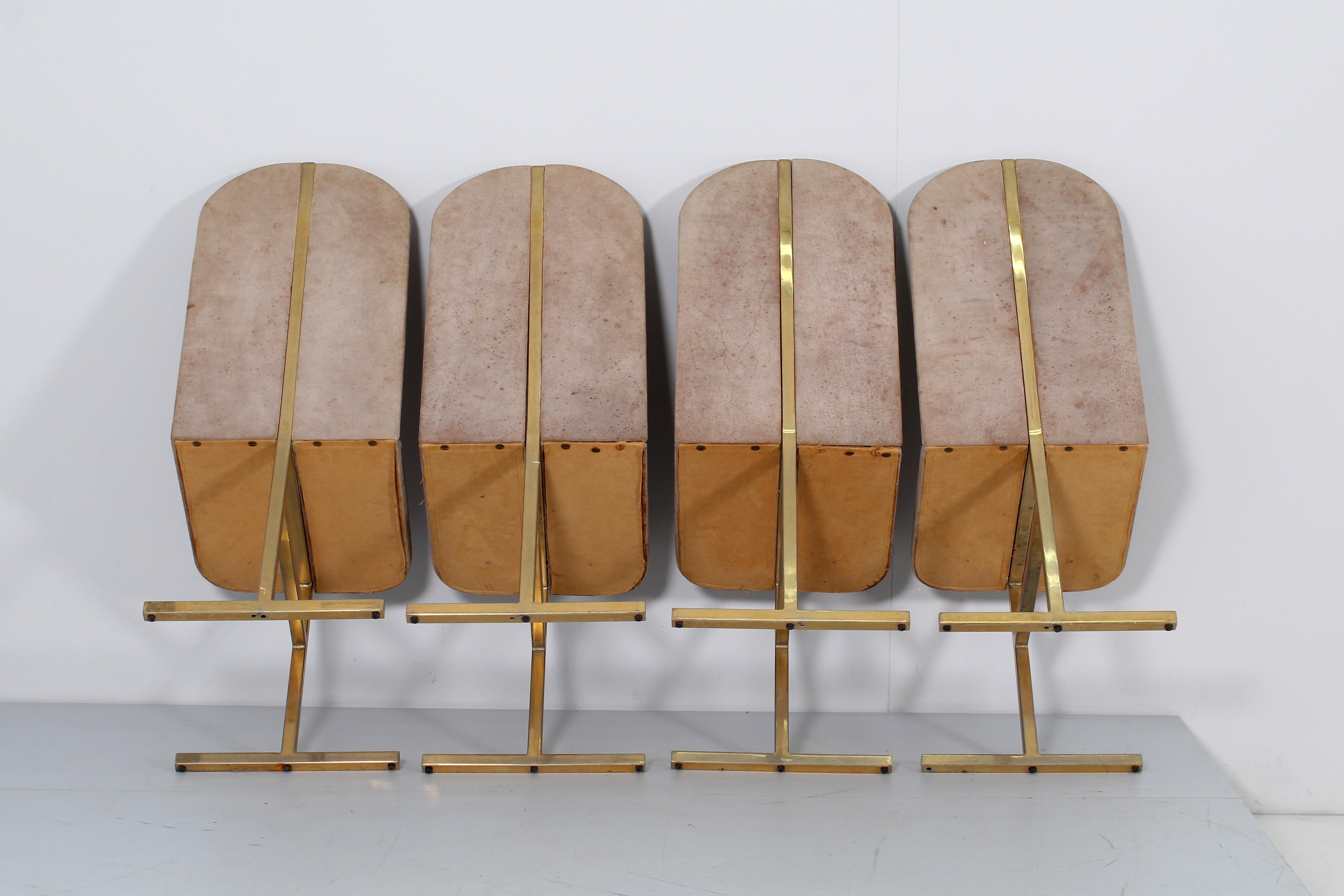 Mid-Century Turri Milano Set of 4 Brass and Suede Chairs, Italy, 70s For Sale 2
