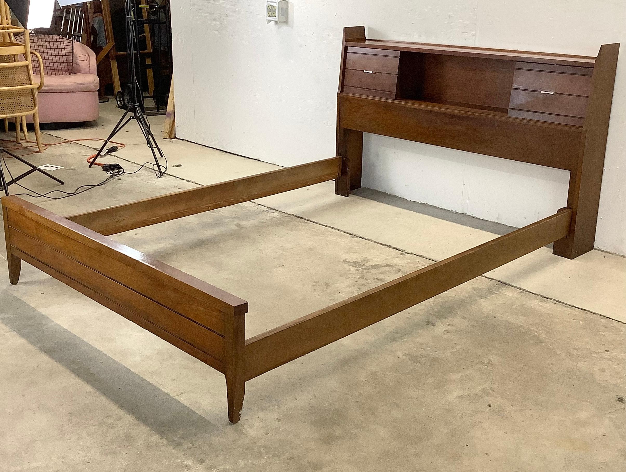 Midcentury Tuxedo Style Storage Bed Frame, Full Size 3