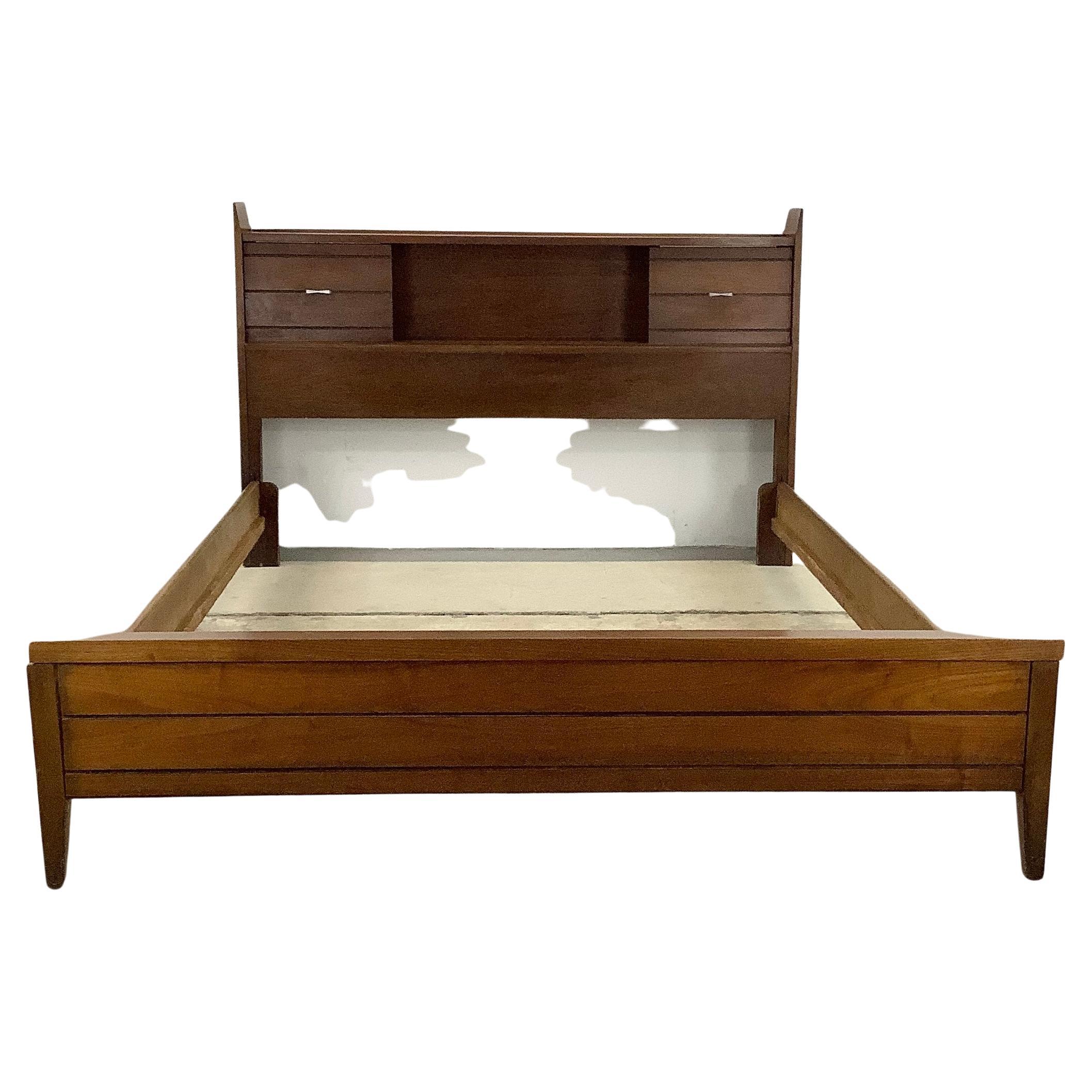 Midcentury Tuxedo Style Storage Bed Frame, Full Size