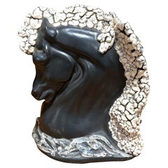 Mid-Century TV Lamp Horse Bust Grey and White