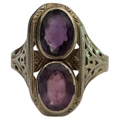 Zwillingsring aus der Mitte des Jahrhunderts mit Amethyst und Filigran