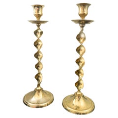 Mid Century Twisted Brass Candle Holder Pair