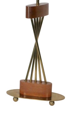 Mid Century Twisted Brass Rod and Wood Table Lamp c. 1950/60's