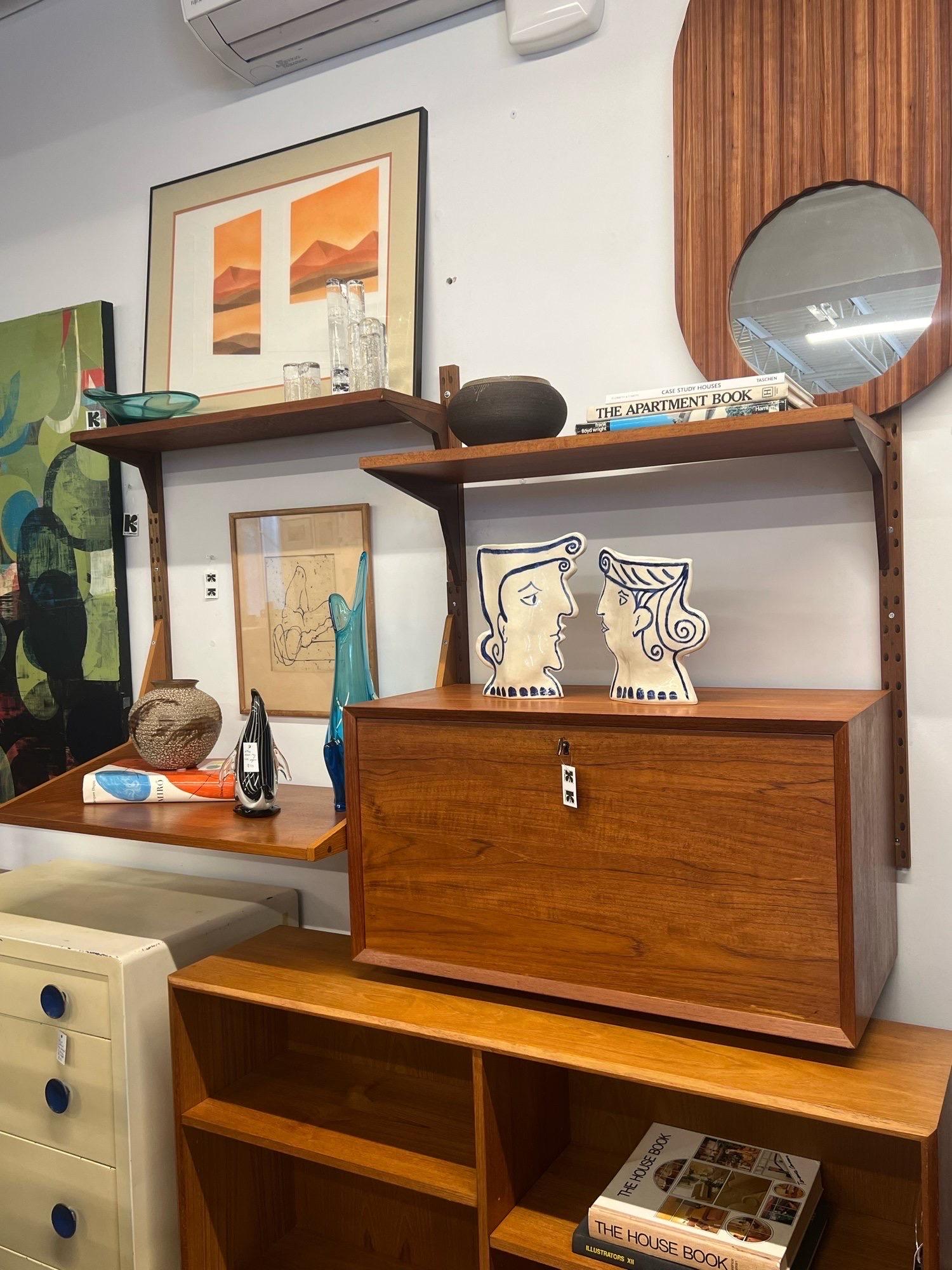 Wood Mid-Century Two Bay Cado Wall Unit / Bar Cabinet