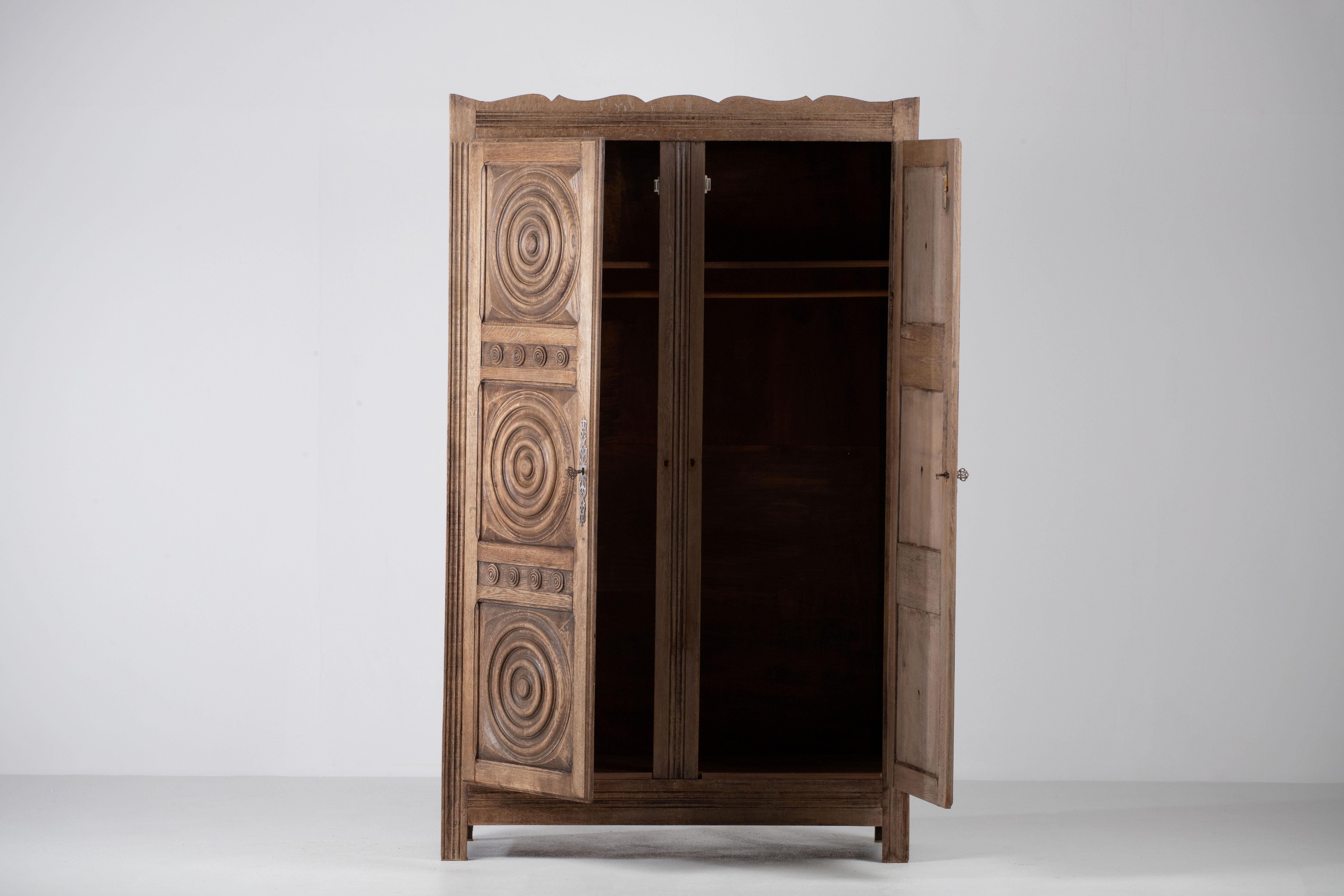 Mid-Century Modern Mid-Century Two Doors Wardrobe in Style of Charles Dudouyt