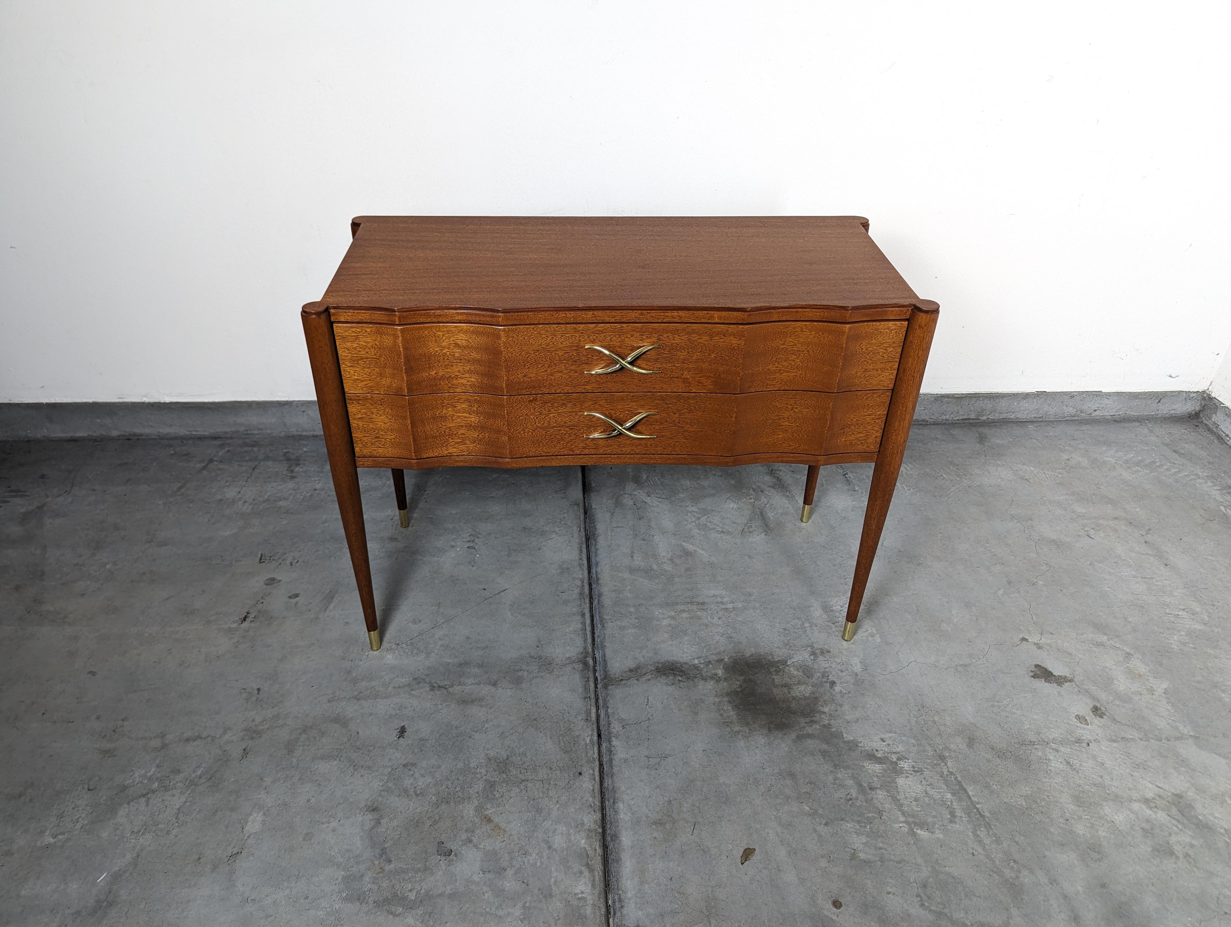 Nickel Mid Century Two-Drawer Mahogany Commode Console By Paul Frankl, c1940s For Sale