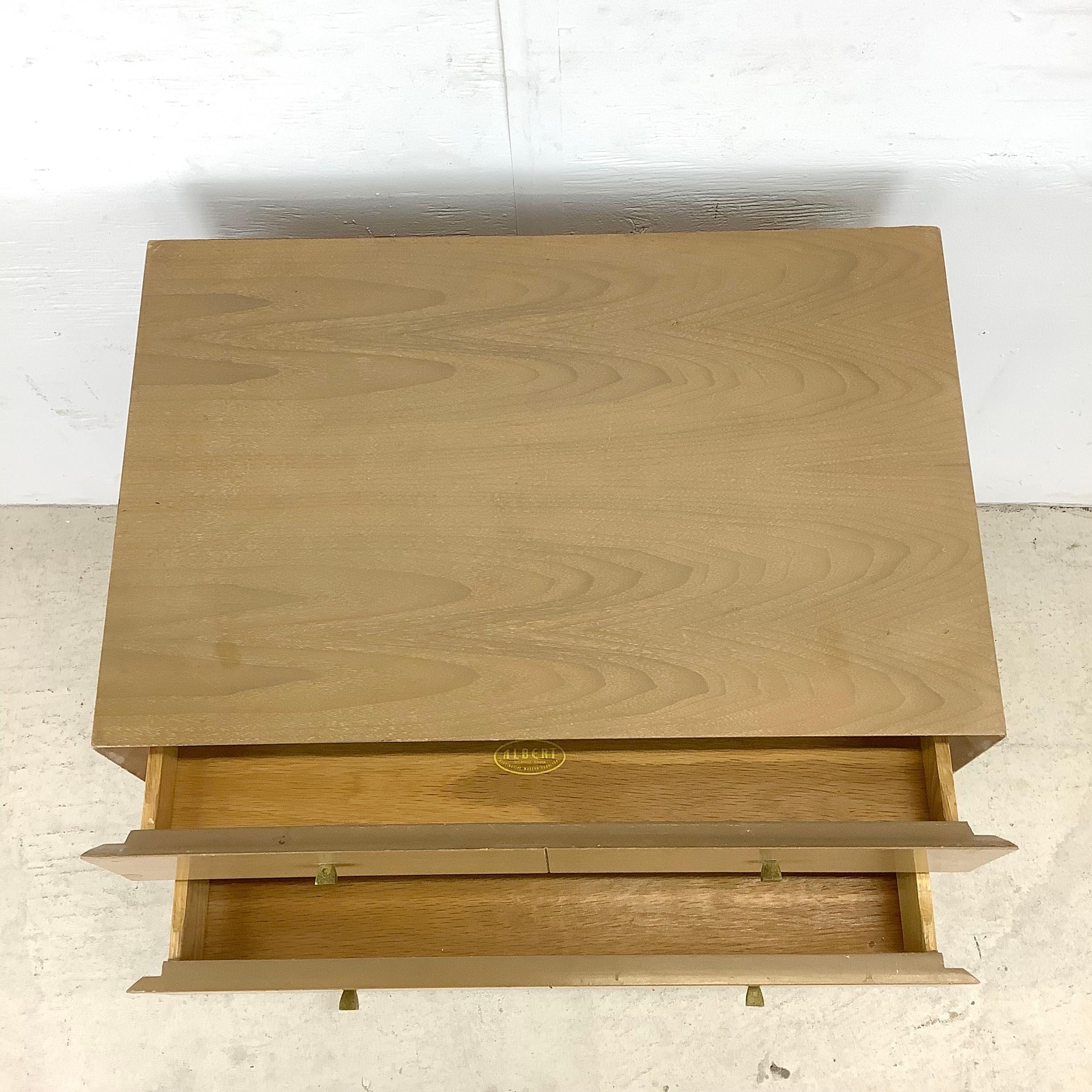 Mid-Century Two Drawer Nightstand with Brass Drawer Pulls 9