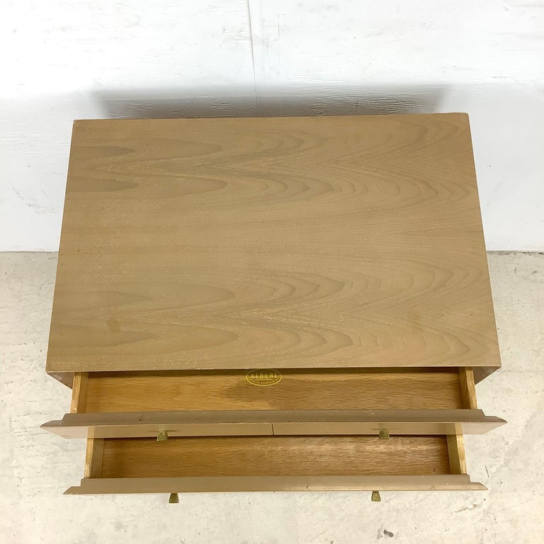 Mid-Century Two Drawer Nightstand with Brass Drawer Pulls For Sale 9