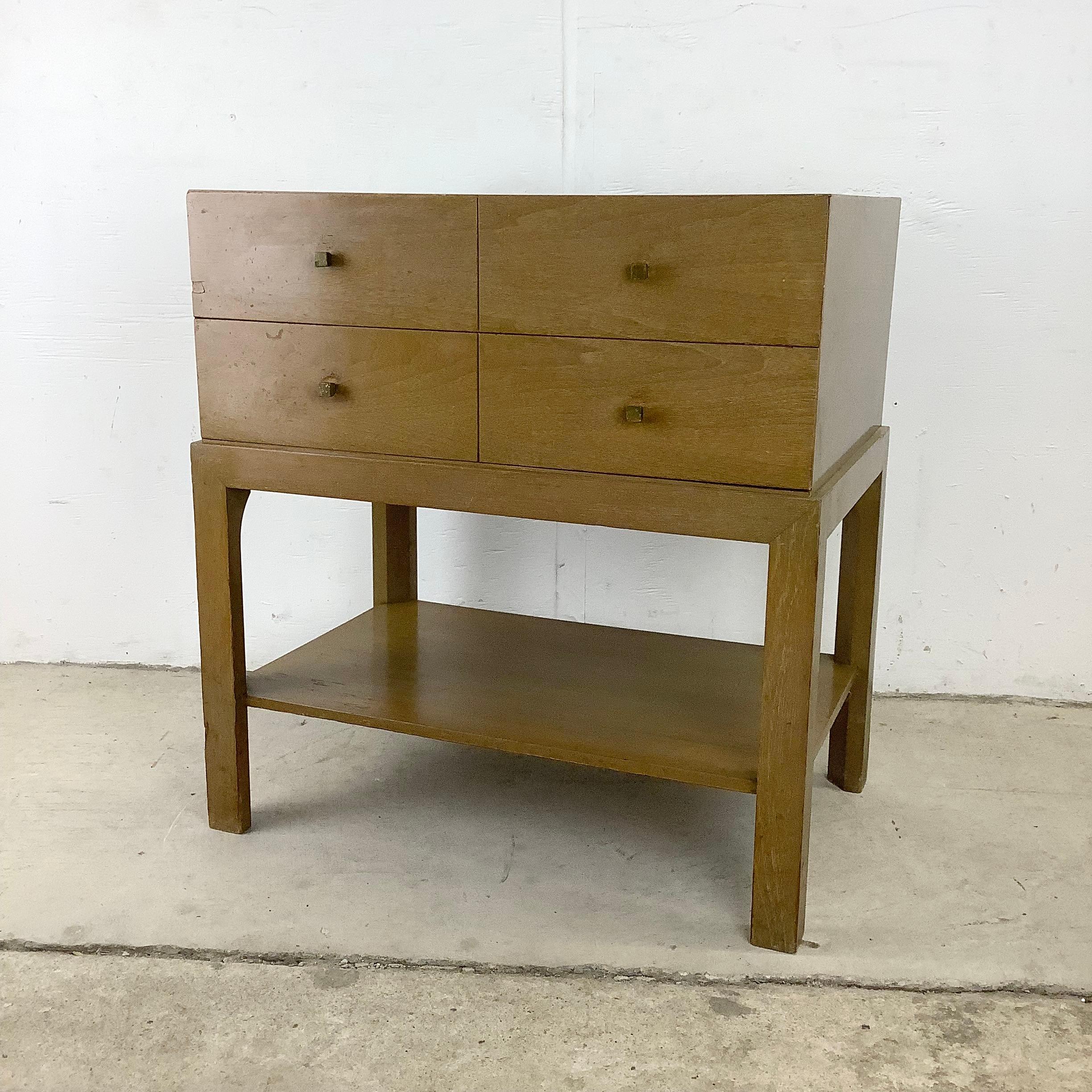 Mid-Century Modern Mid-Century Two Drawer Nightstand with Brass Drawer Pulls