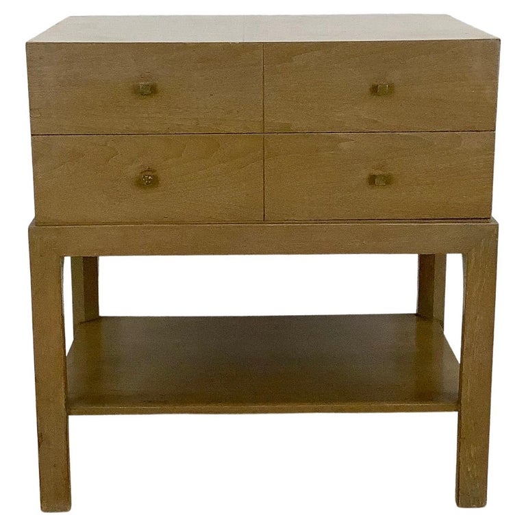 Mid-Century Two Drawer Nightstand with Brass Drawer Pulls For Sale
