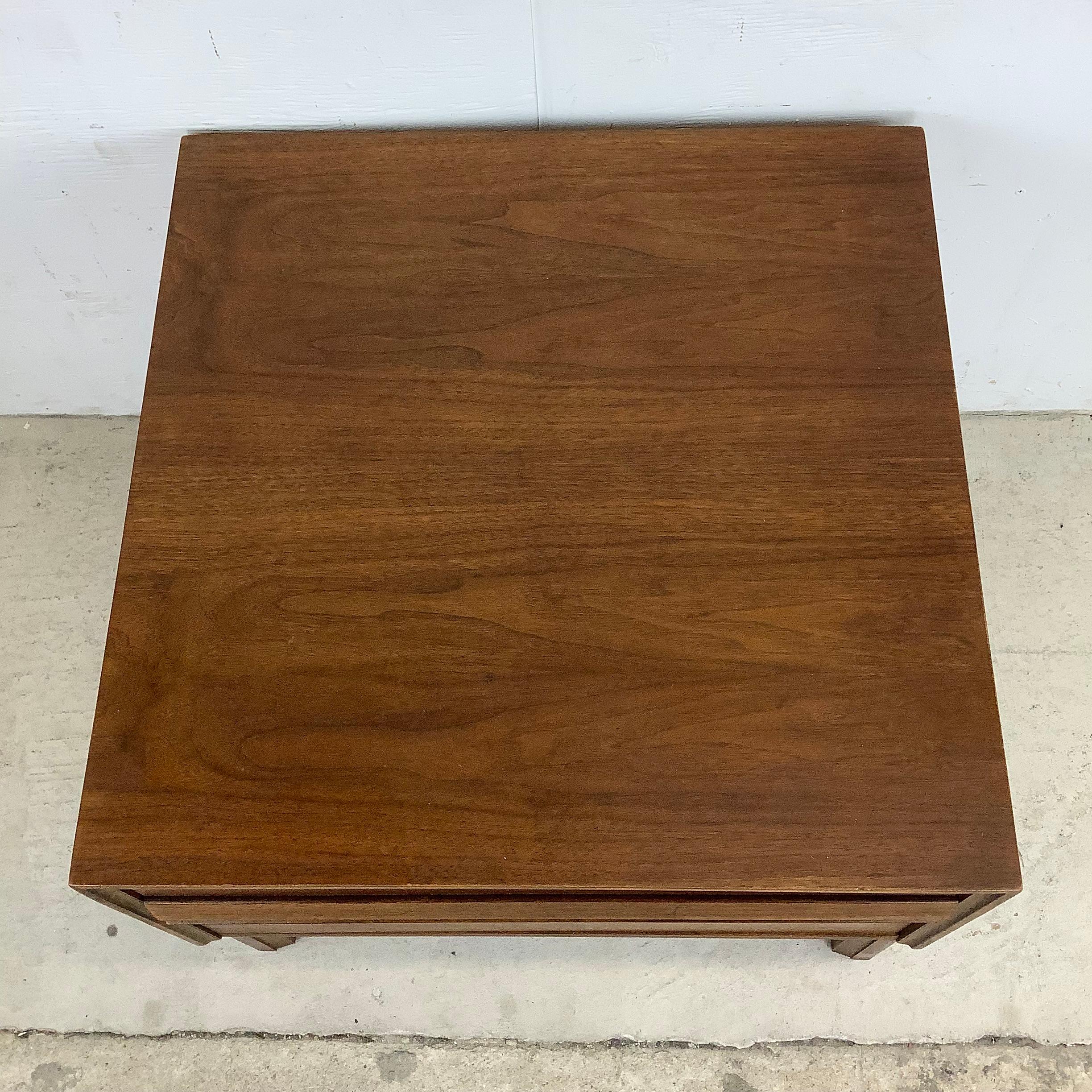 Mid-Century Two Drawer Square Walnut End Table For Sale 9