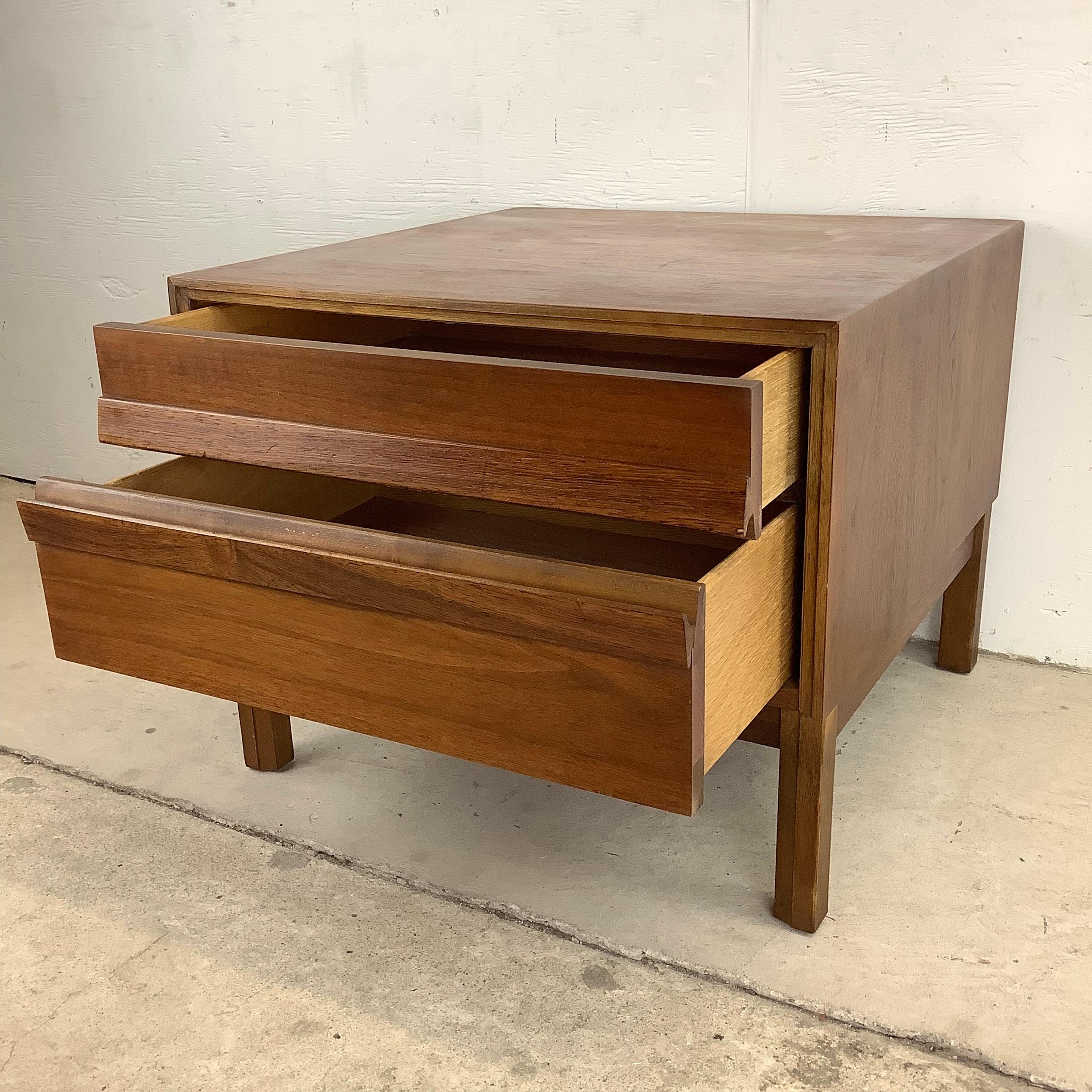 Mid-Century Modern Mid-Century Two Drawer Square Walnut End Table For Sale