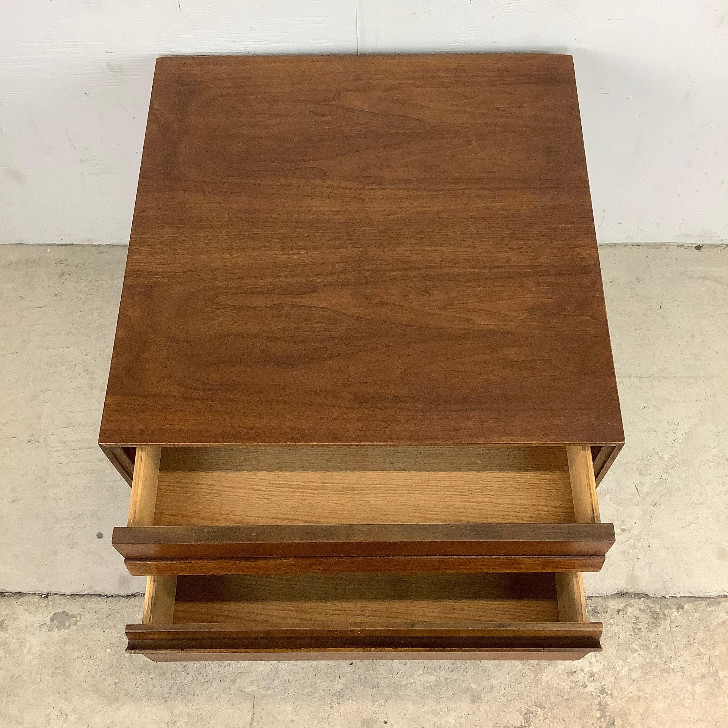 Unknown Mid-Century Two Drawer Square Walnut End Table For Sale