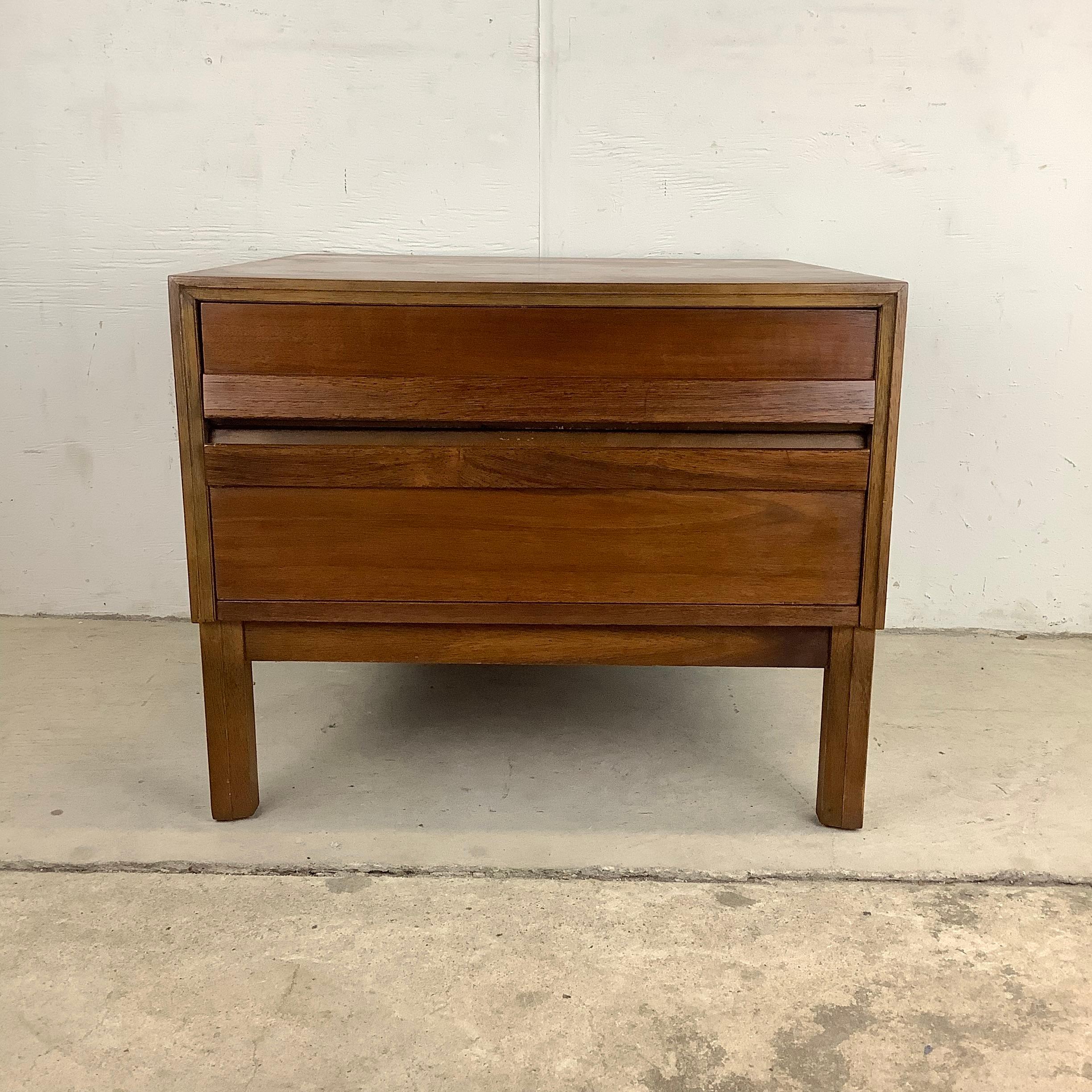 Other Mid-Century Two Drawer Square Walnut End Table For Sale