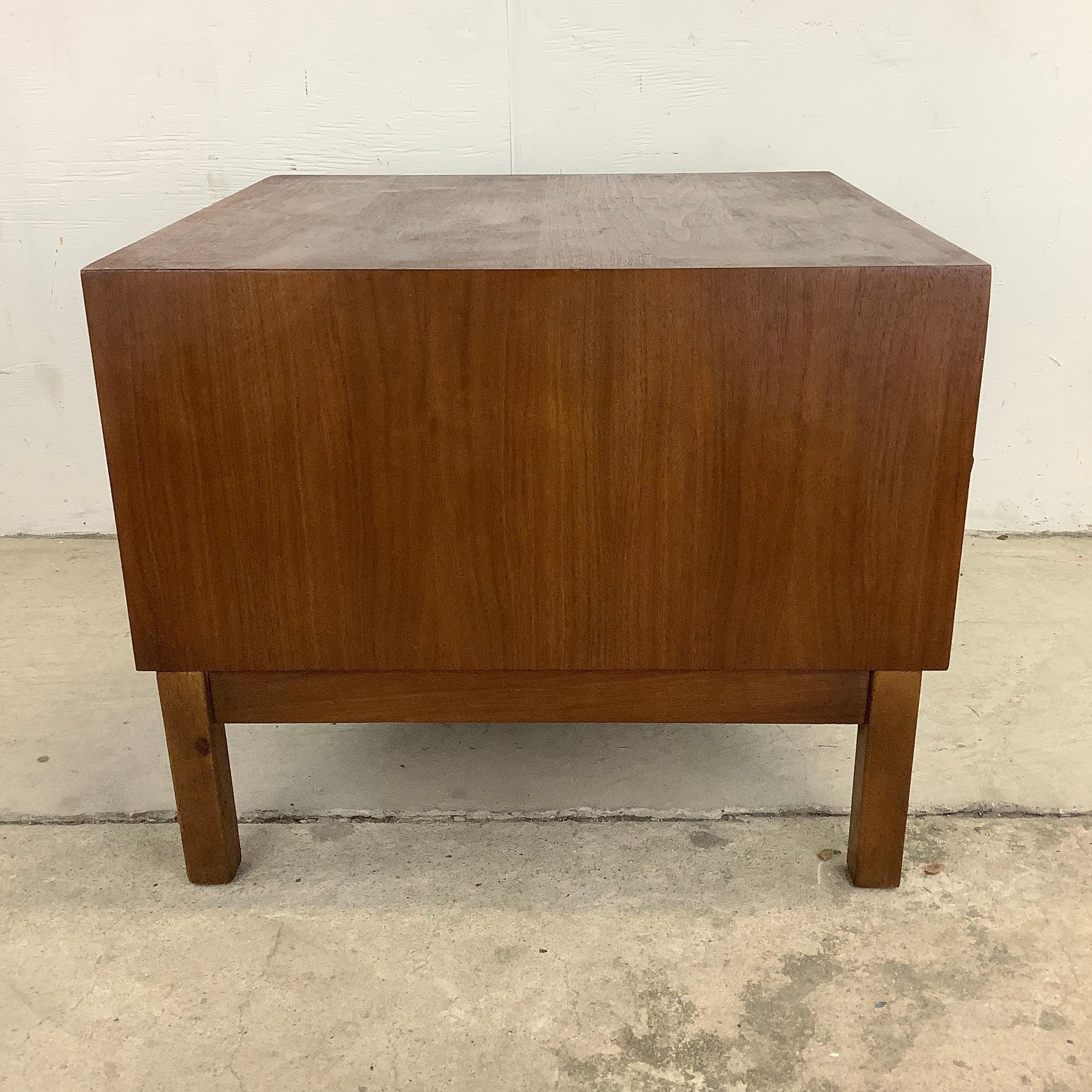Wood Mid-Century Two Drawer Square Walnut End Table For Sale