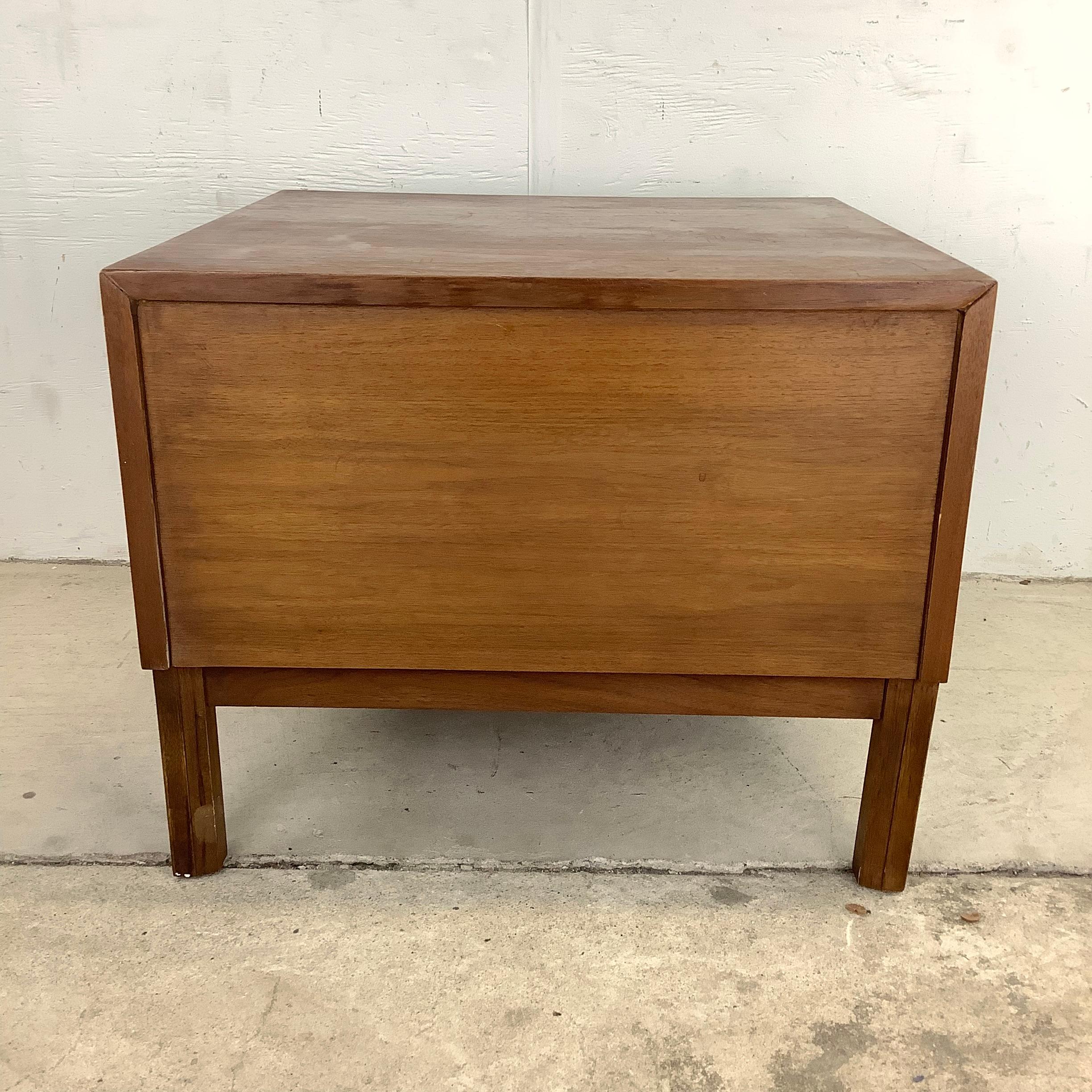 Mid-Century Two Drawer Square Walnut End Table For Sale 1