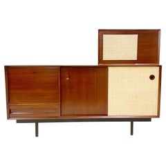 Mid-Century Two Faces Raffia and Wood Sideboard, Italy 1960s