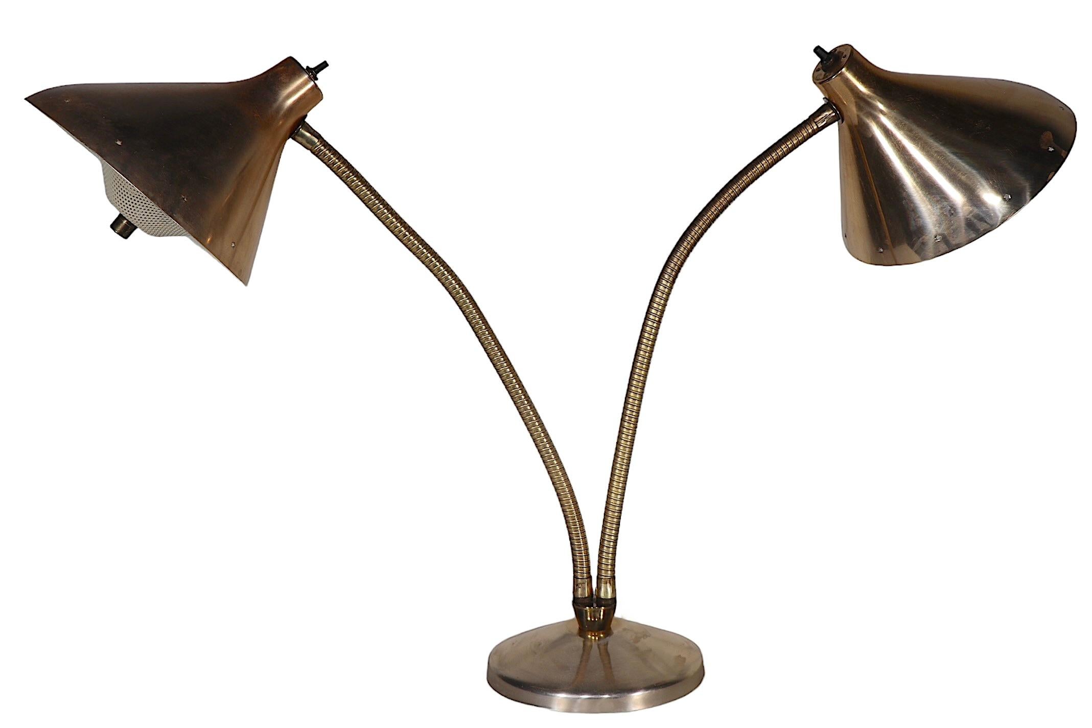 Mid Century Two Light  Flex Arm Desk Lamp poss. Laurel or Thurston For Sale 11