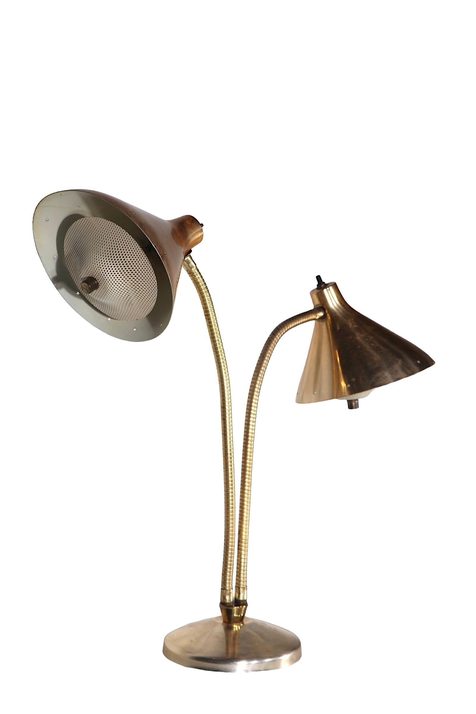Mid-Century Modern Mid Century Two Light  Flex Arm Desk Lamp poss. Laurel or Thurston For Sale