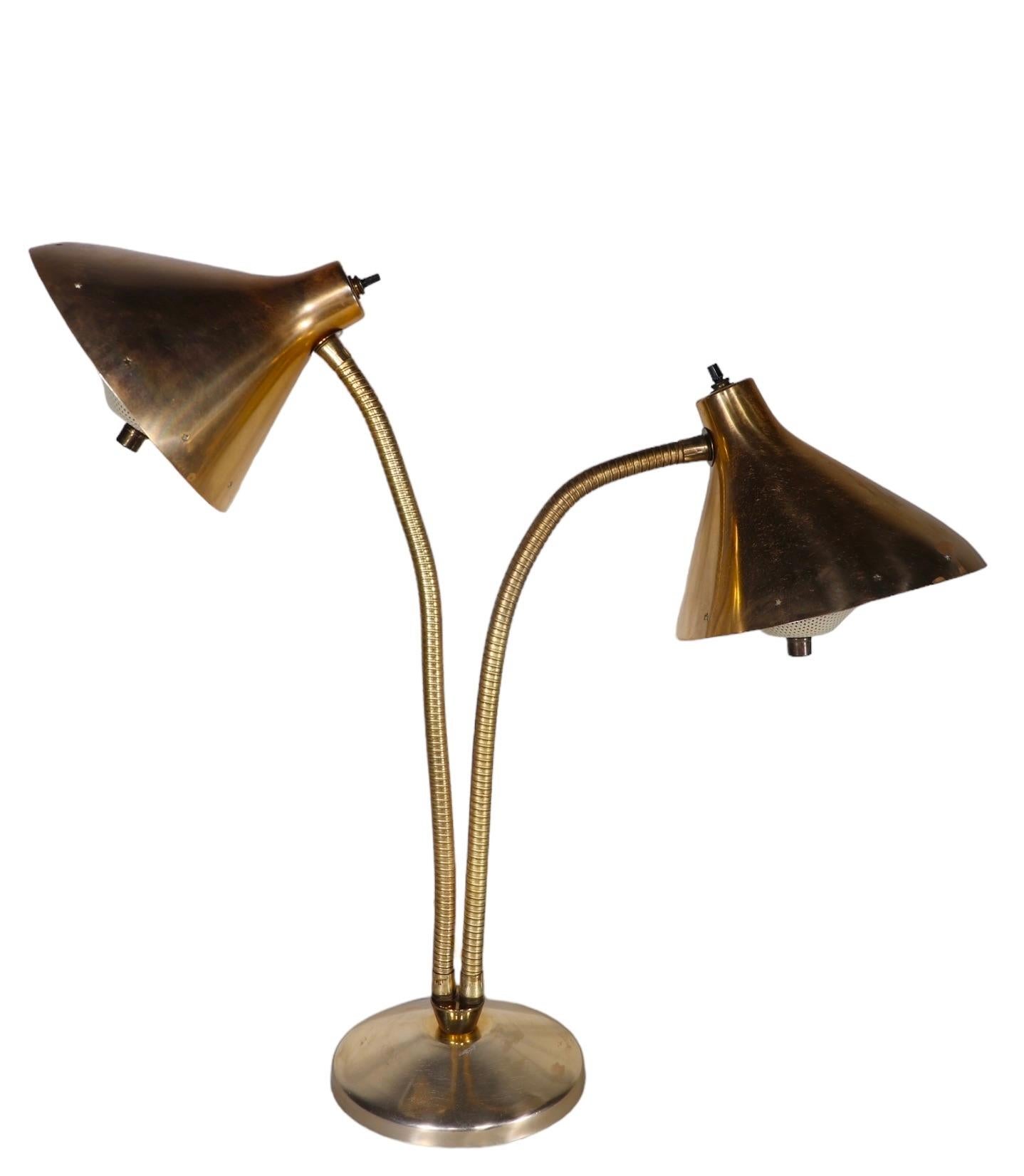 Anodized Mid Century Two Light  Flex Arm Desk Lamp poss. Laurel or Thurston For Sale