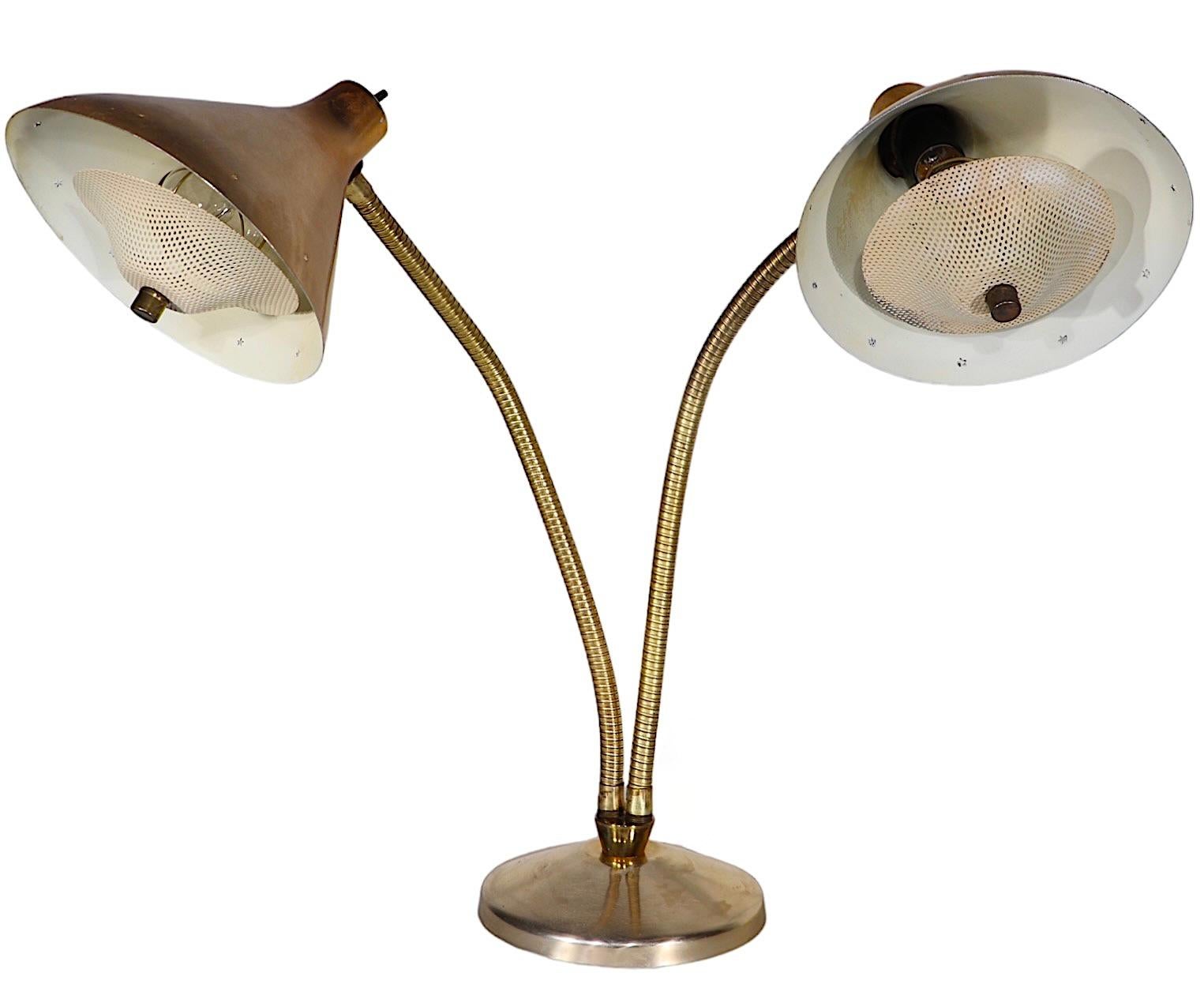 Mid Century Two Light  Flex Arm Desk Lamp poss. Laurel or Thurston In Good Condition For Sale In New York, NY