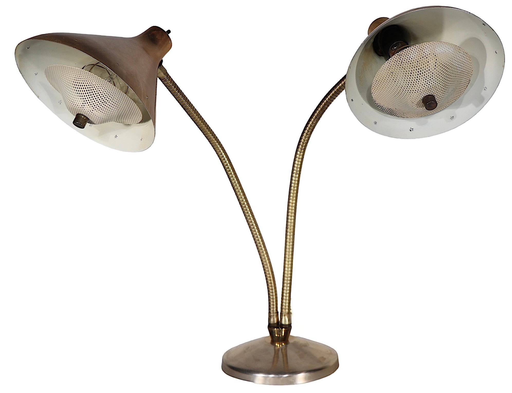 20th Century Mid Century Two Light  Flex Arm Desk Lamp poss. Laurel or Thurston For Sale
