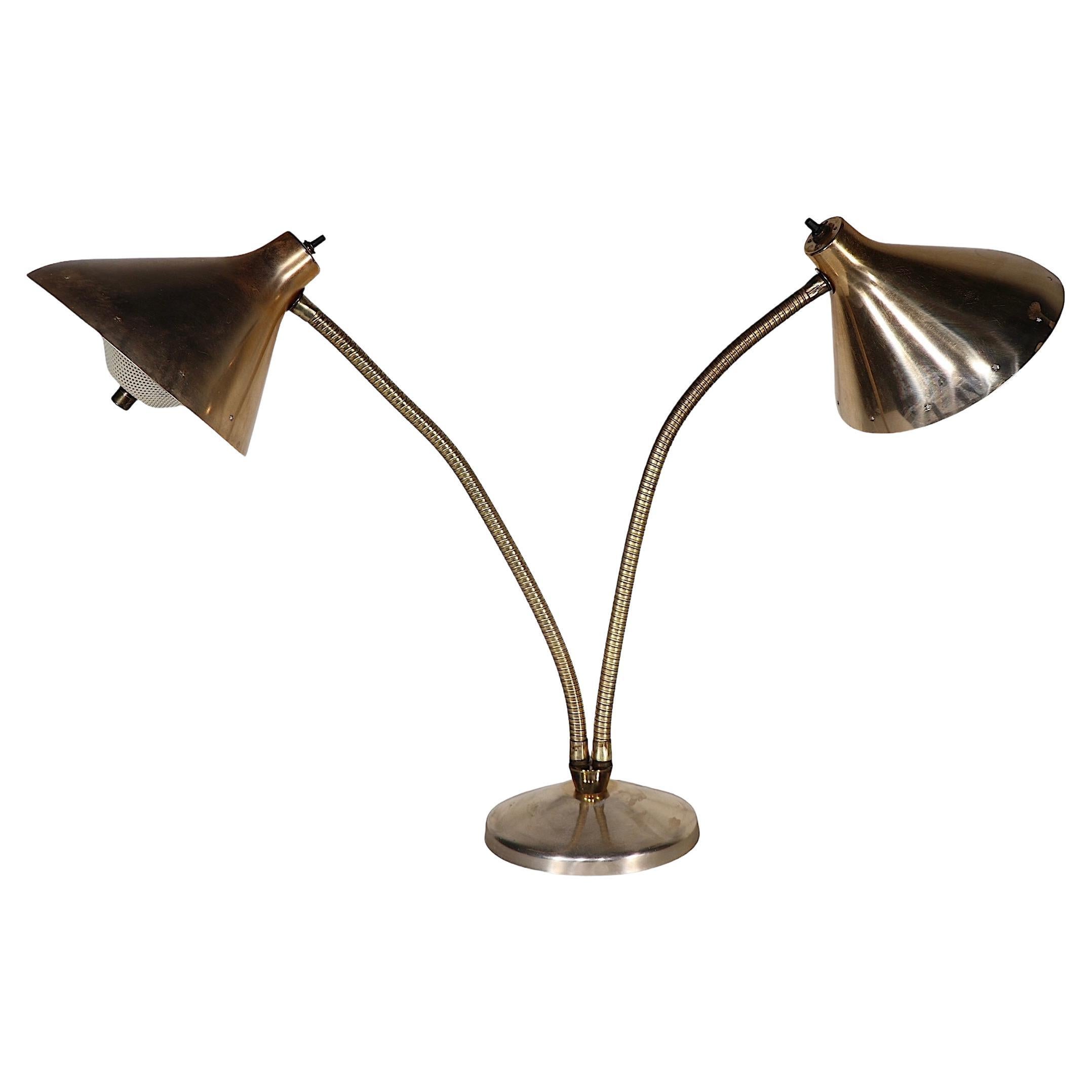 Mid Century Two Light  Flex Arm Desk Lamp poss. Laurel or Thurston For Sale