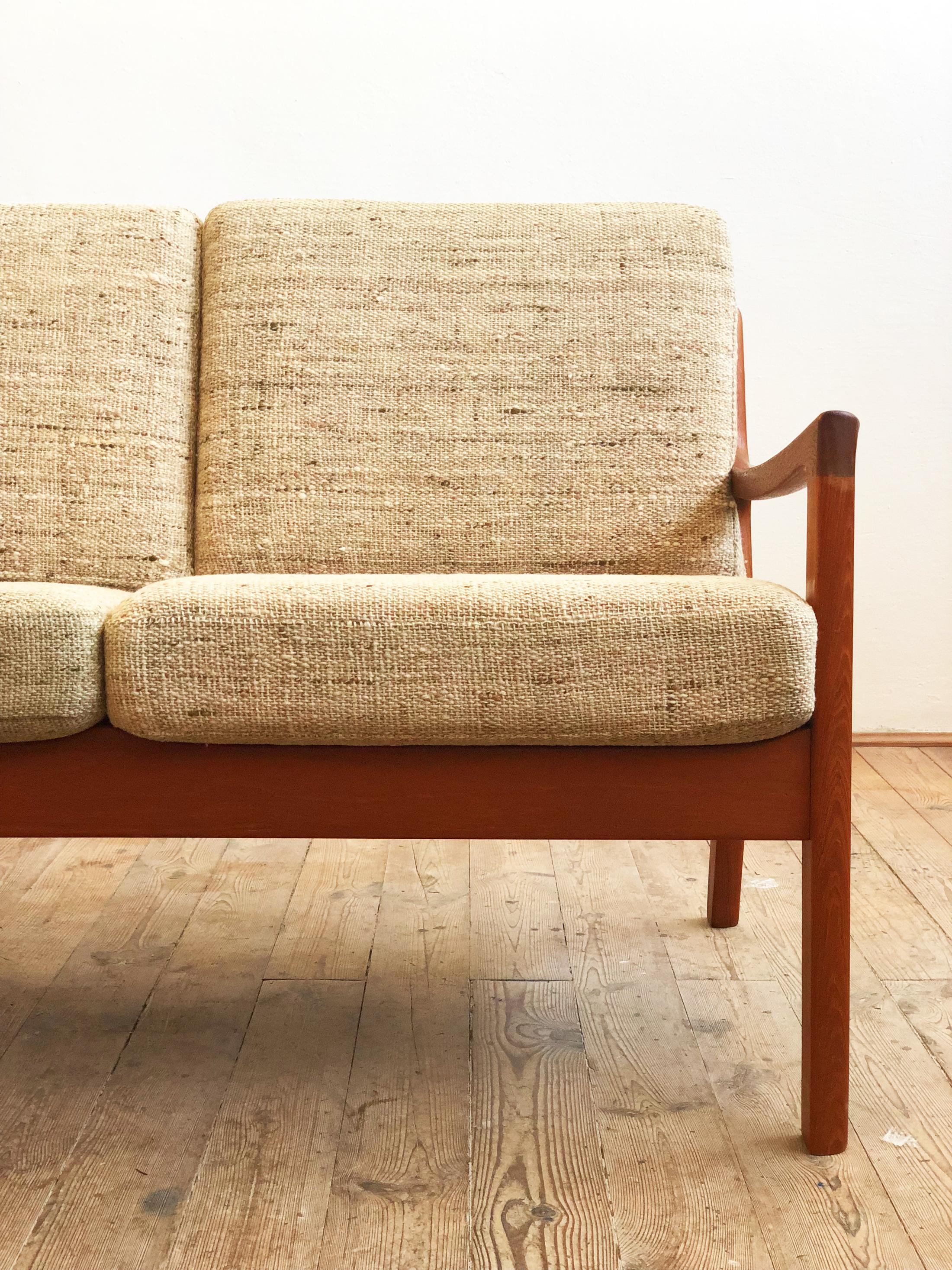 Wool Mid Century Two-Seat Teak Sofa, Senator Series, Ole Wanscher for France and Son