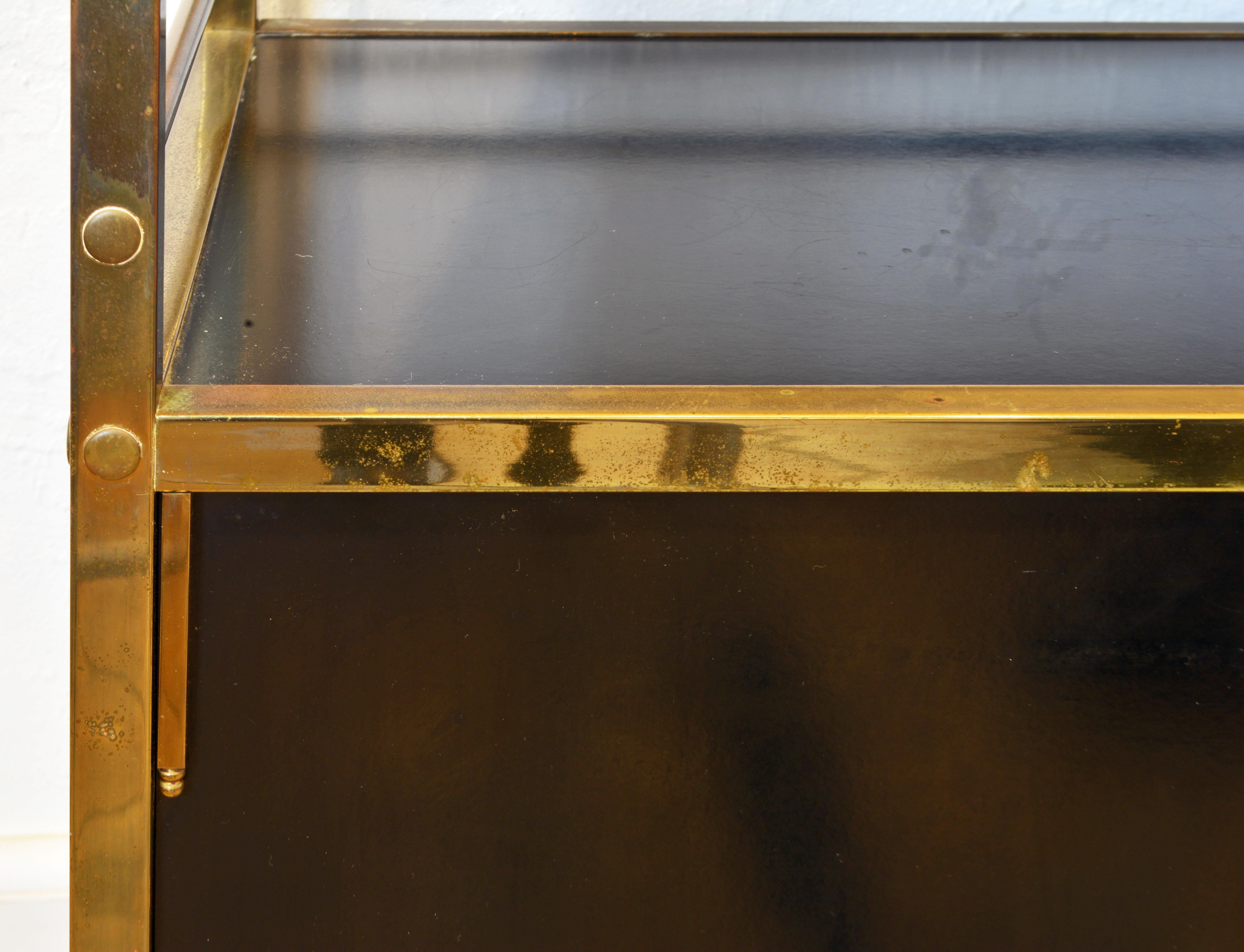 Midcentury Two-Tier Brass and Black Laminate Bar Cart by Maxwell Phillips, NY 7