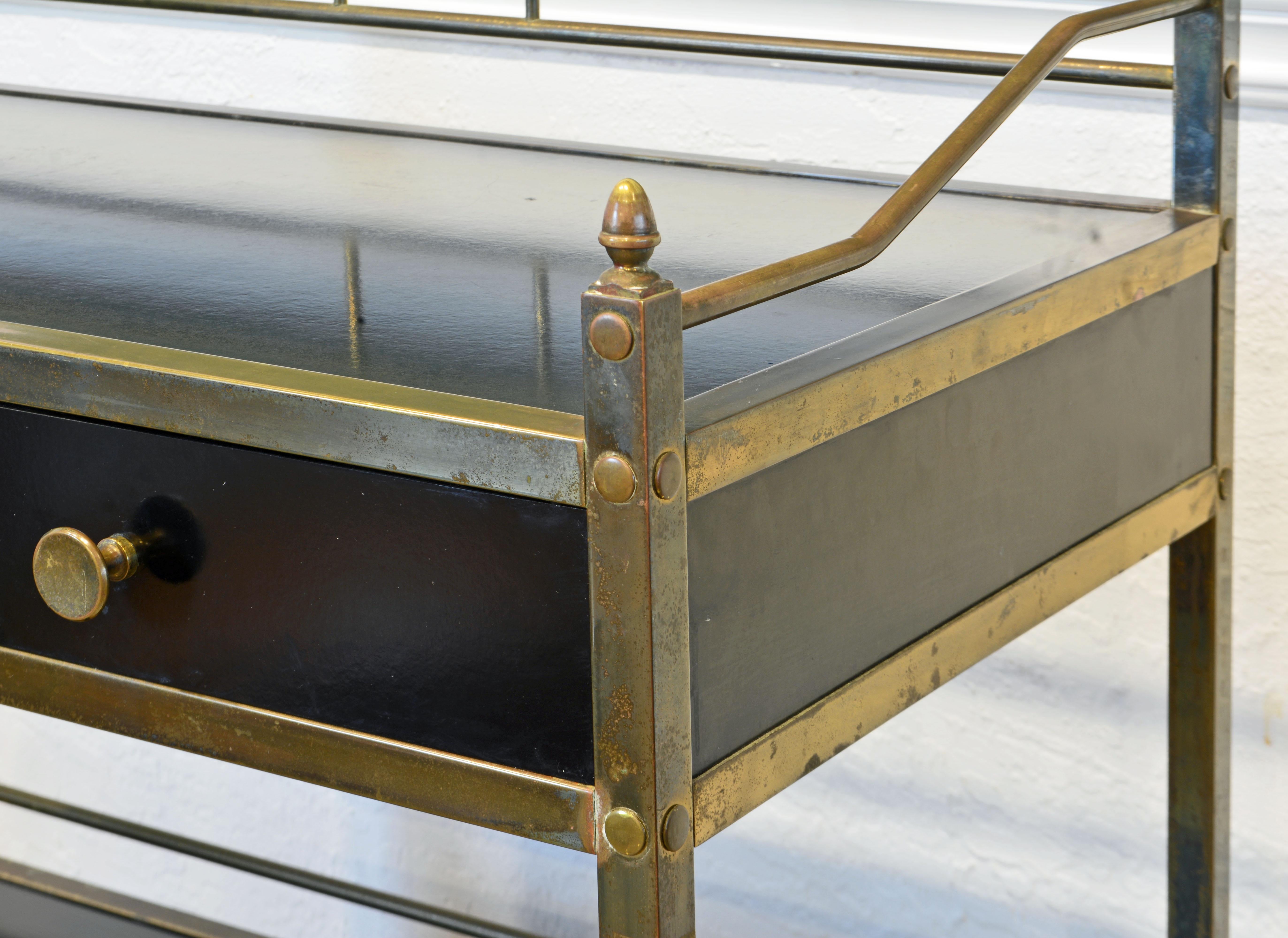 Midcentury Two-Tier Brass and Black Laminate Bar Cart by Maxwell Phillips, NY In Good Condition In Ft. Lauderdale, FL