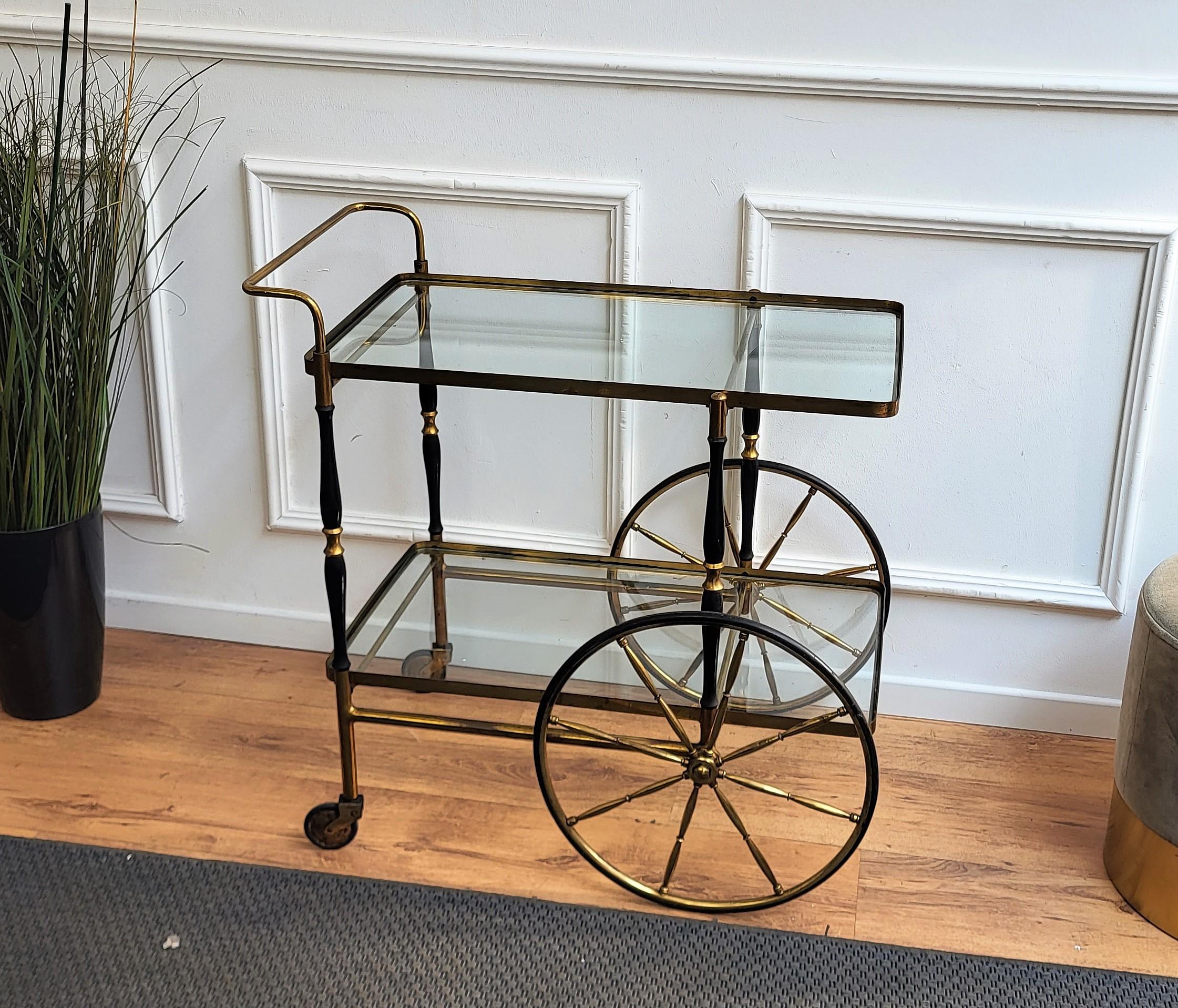 20th Century Midcentury Two-Tier Brass and Glass Bar Cart, Italy, 1970s