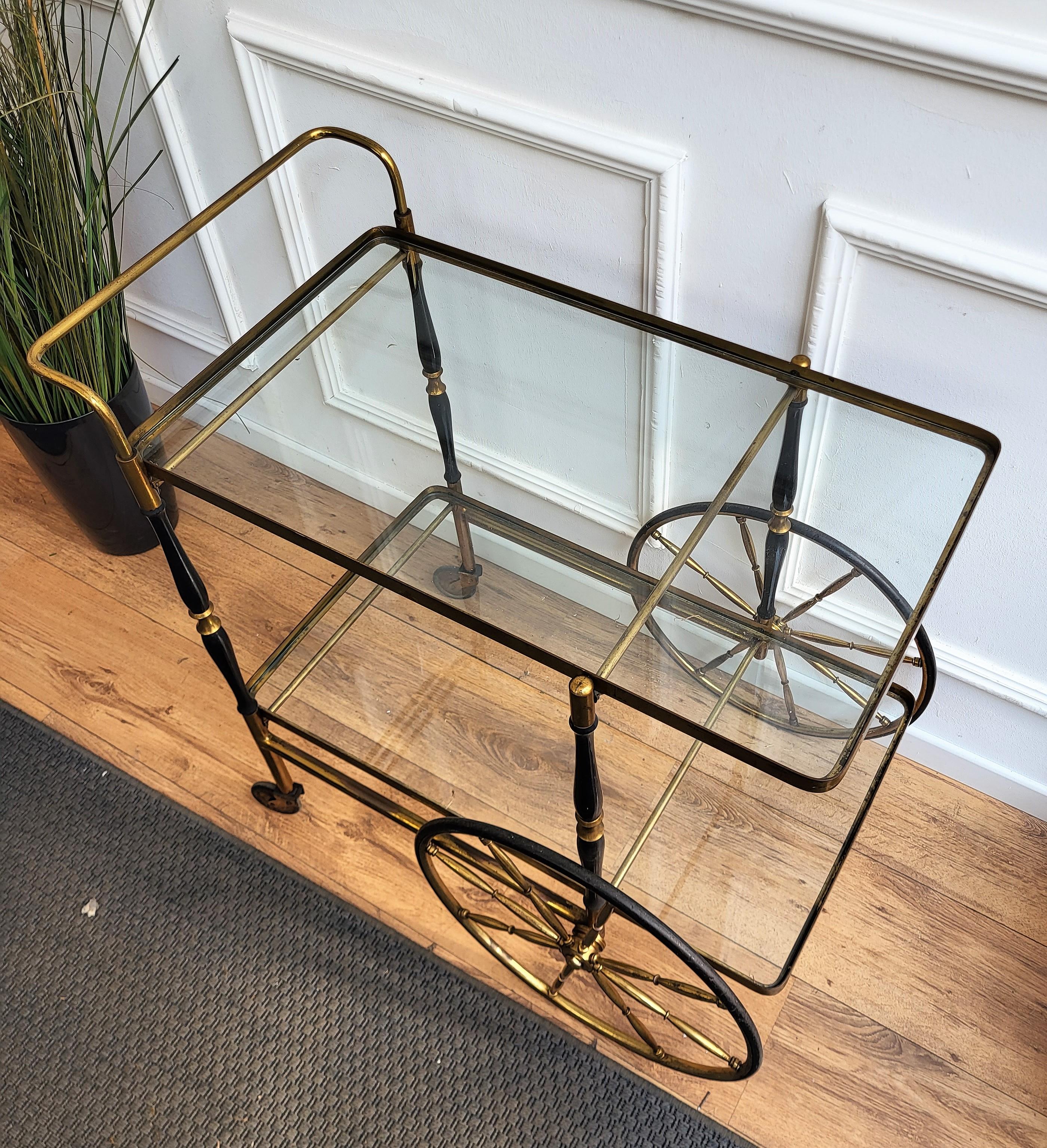 Midcentury Two-Tier Brass and Glass Bar Cart, Italy, 1970s 1
