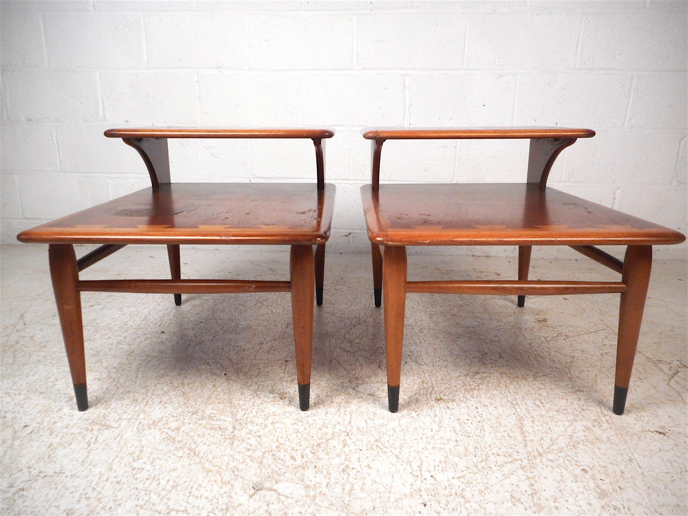 Stylish pair of two-tiered end tables made by Lane Furniture. Part of lane's 