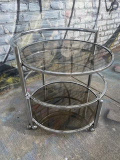 Mid-Century Two-Tier Expandable Chrome Glass Side Coffee Table Bar Cart