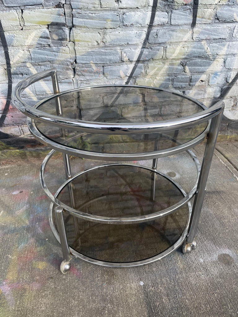 MidCentury TwoTier Expandable Chrome Glass Side Coffee Table Bar Cart