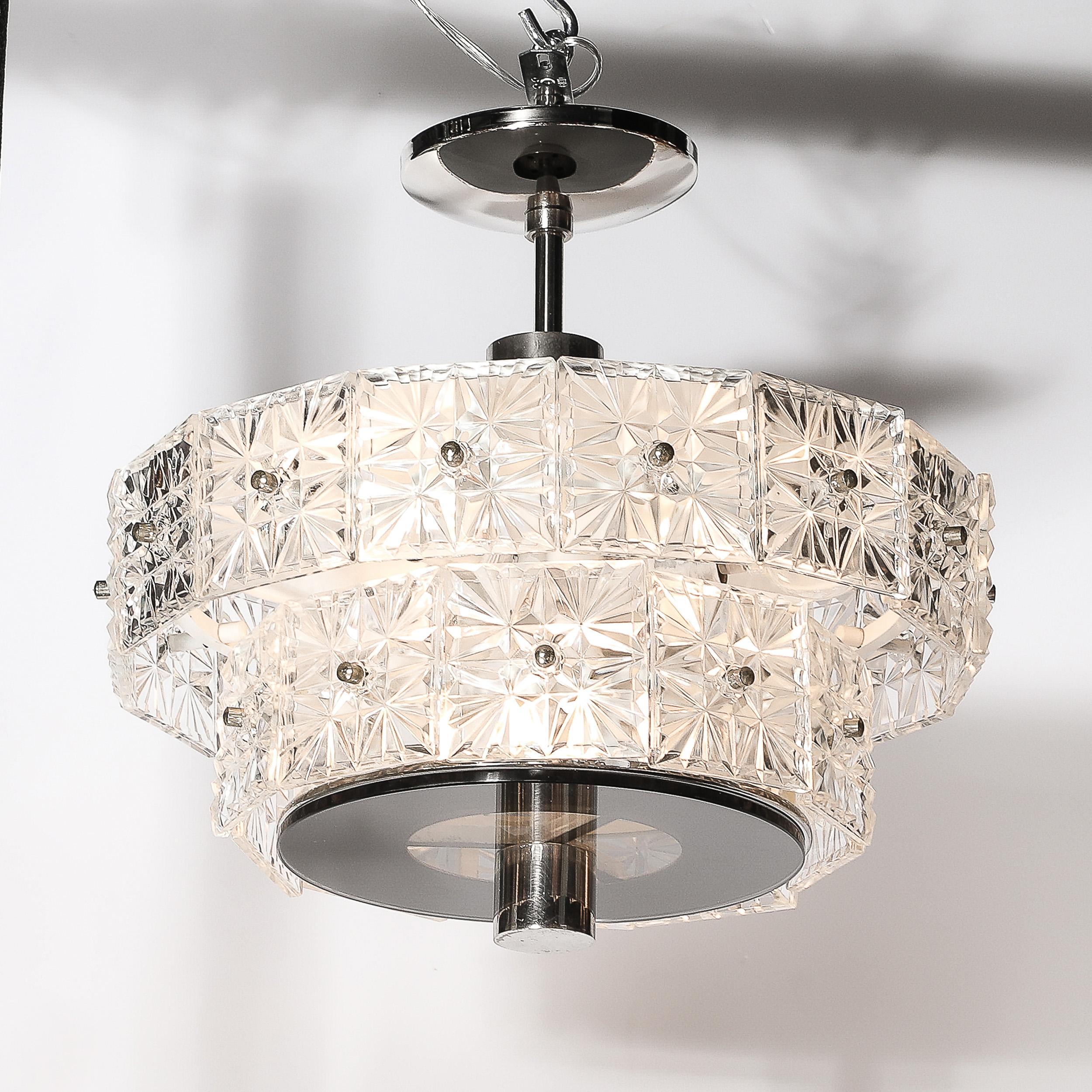 Lampadario a due piani in cristallo sfaccettato e nichel di Kinkeldey in vendita 3