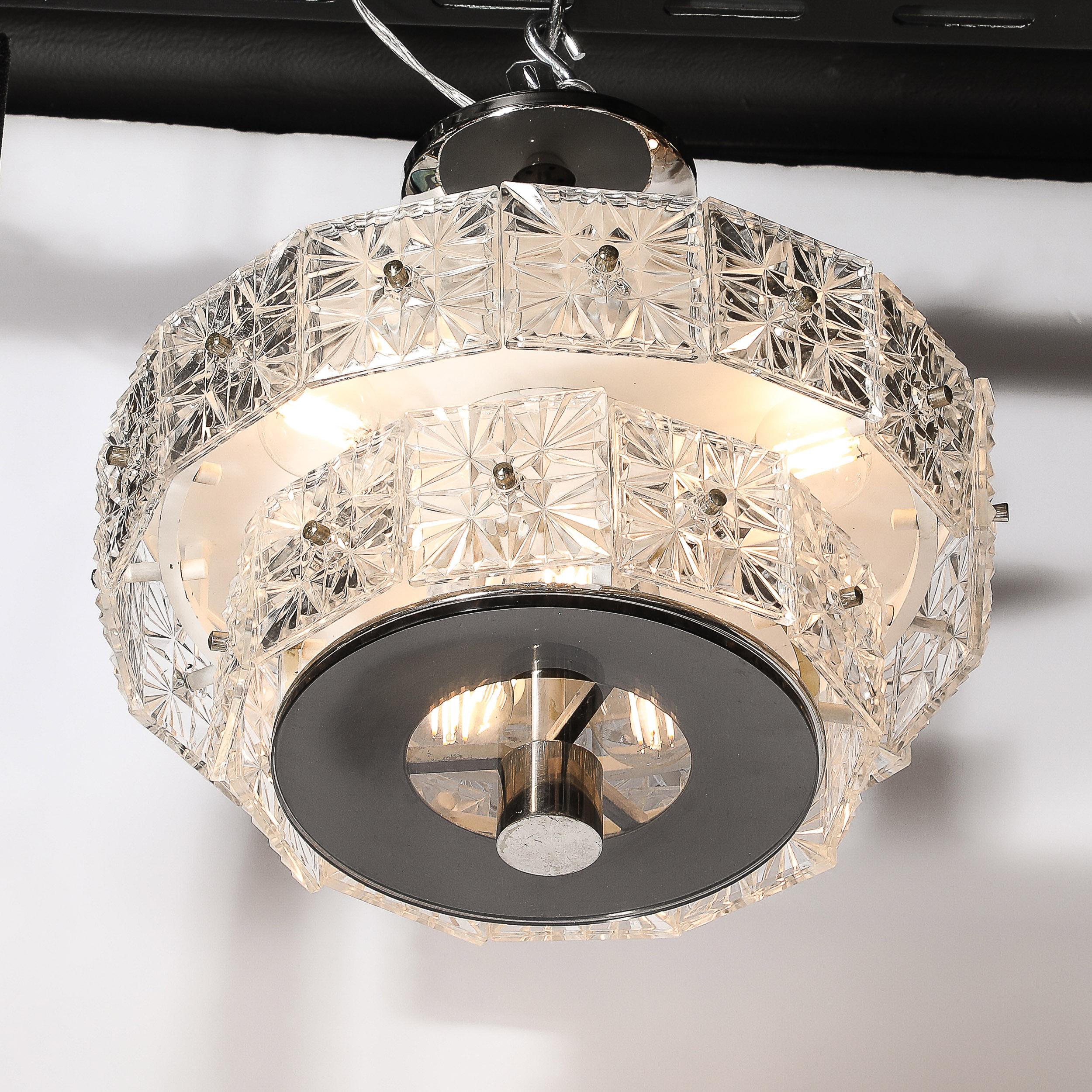 Lampadario a due piani in cristallo sfaccettato e nichel di Kinkeldey in vendita 4