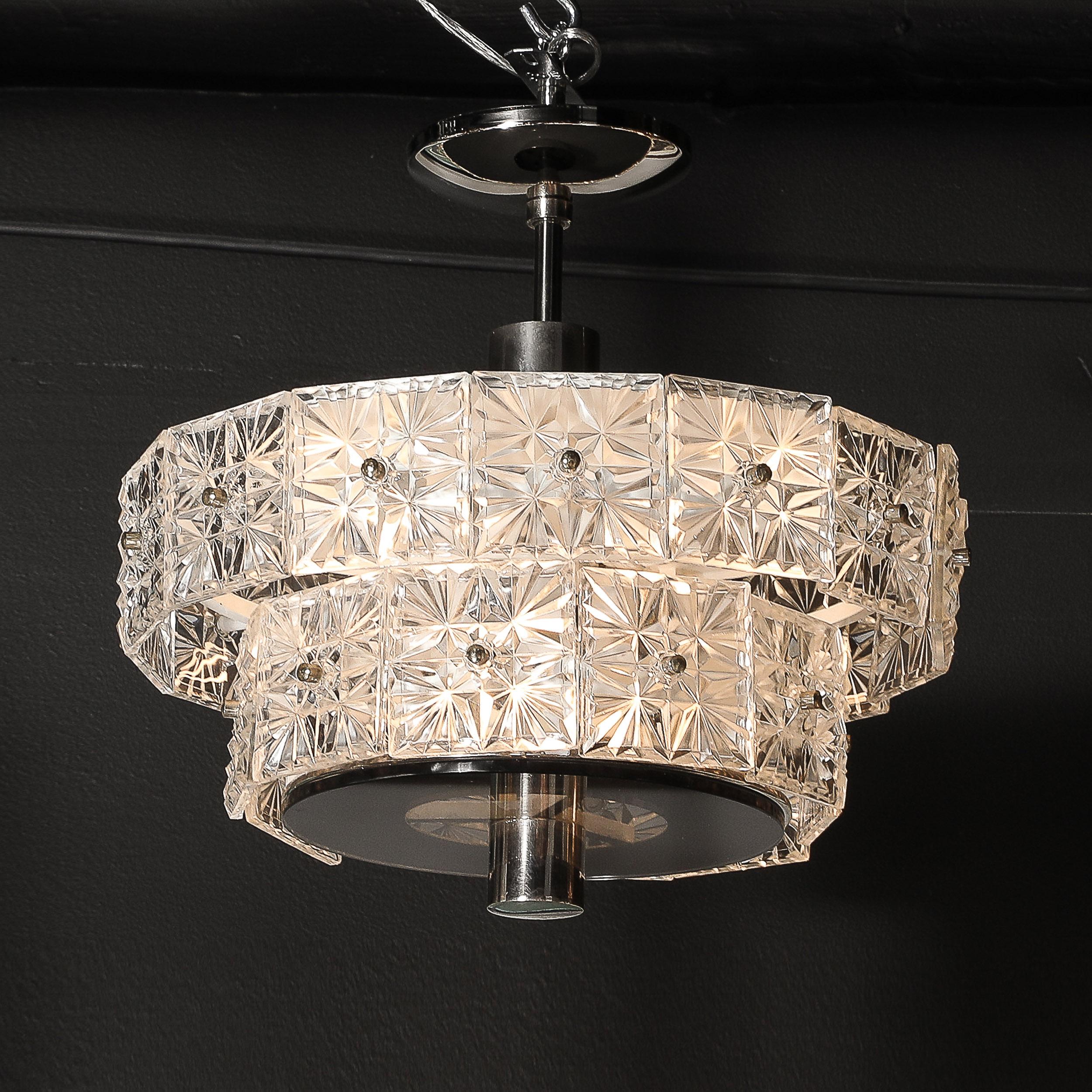 Lampadario a due piani in cristallo sfaccettato e nichel di Kinkeldey in vendita 5