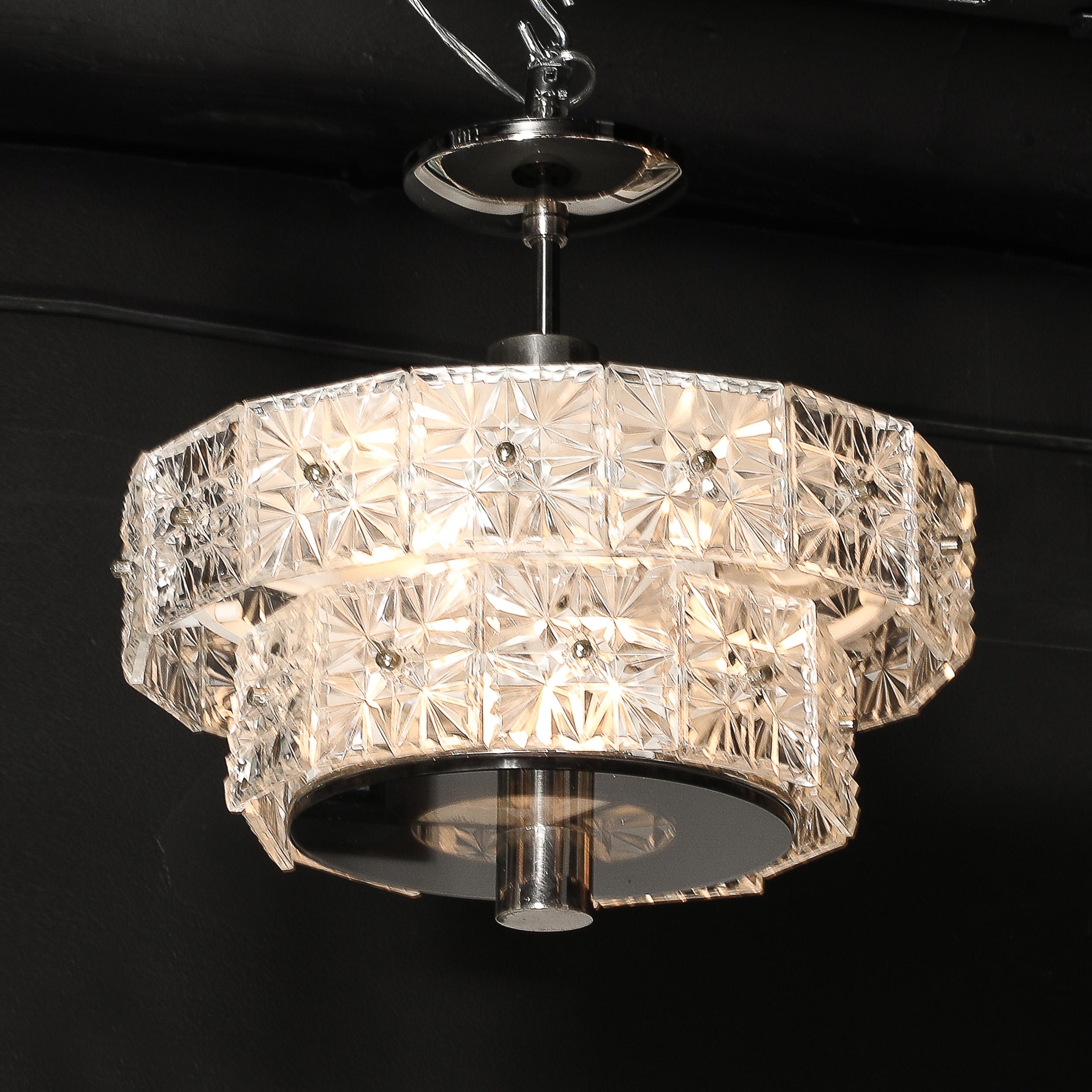 Lampadario a due piani in cristallo sfaccettato e nichel di Kinkeldey in vendita 6
