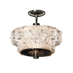 Mid-Century Two-Tier Faceted Cut Crystal & Nickel Fitted Chandelier by Kinkeldey