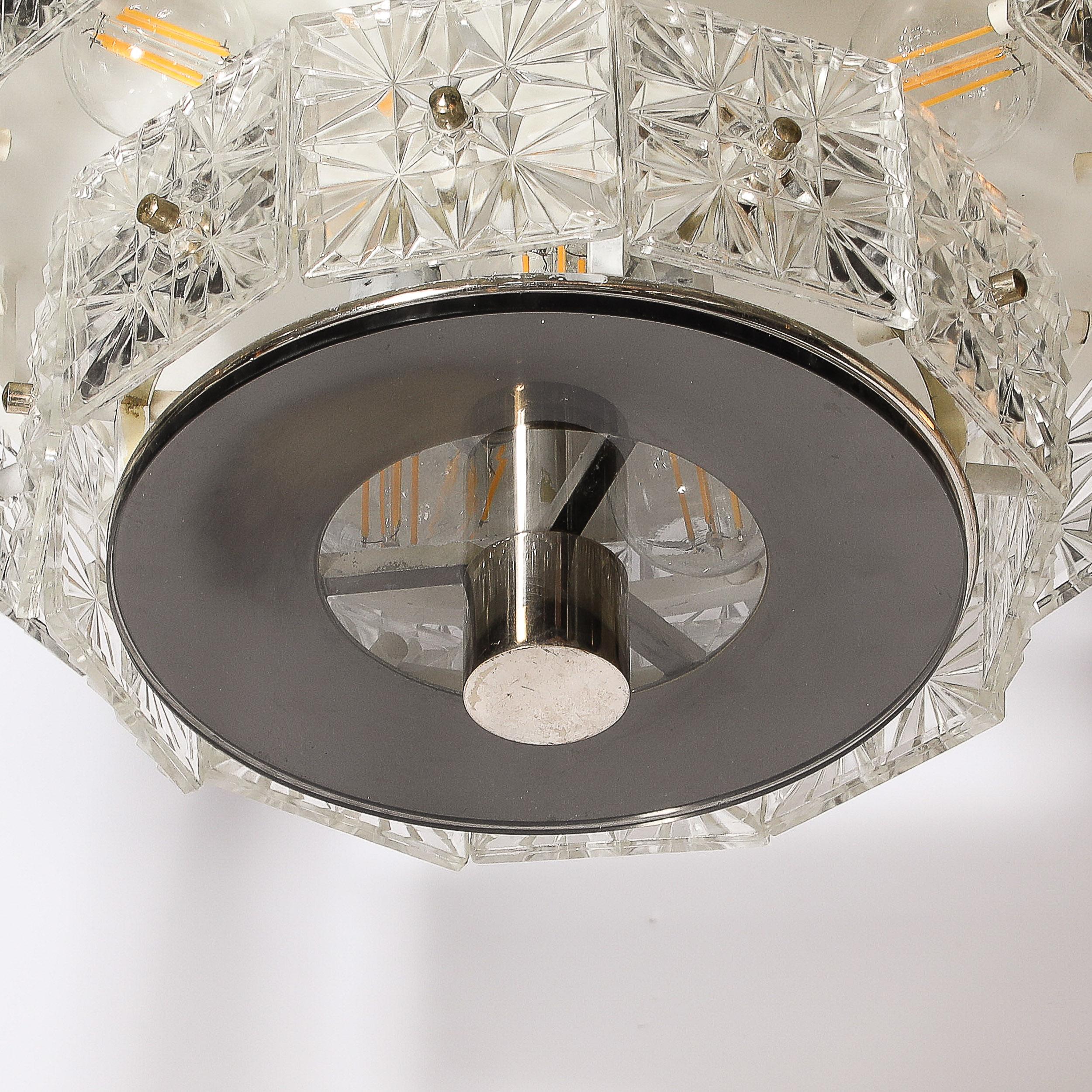 Lampadario a due piani in cristallo sfaccettato e nichel di Kinkeldey in vendita 1